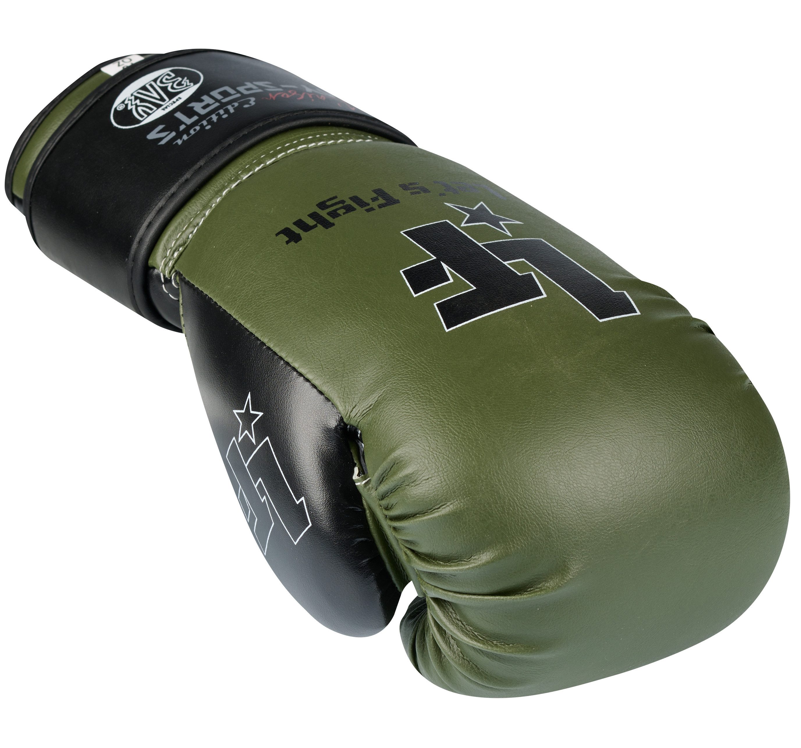 BAY-Sports Boxhandschuhe Oliv Noir Edition Let´s Fight Box-Handschuhe Olivgrün Navi Kaki Green (Paar), 8, 10, 12 Unzen. Perfekt für Training & Wettkampf. Stilvolles Design