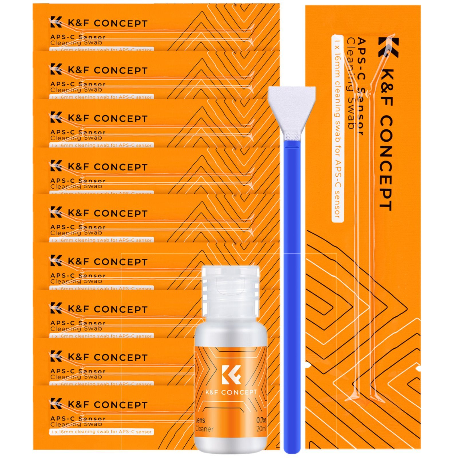 Minadax Kamerazubehör-Set K&F Sensor Reinigungs-SET Reiniger 20ml Swabs 16mm APS-C - 10x