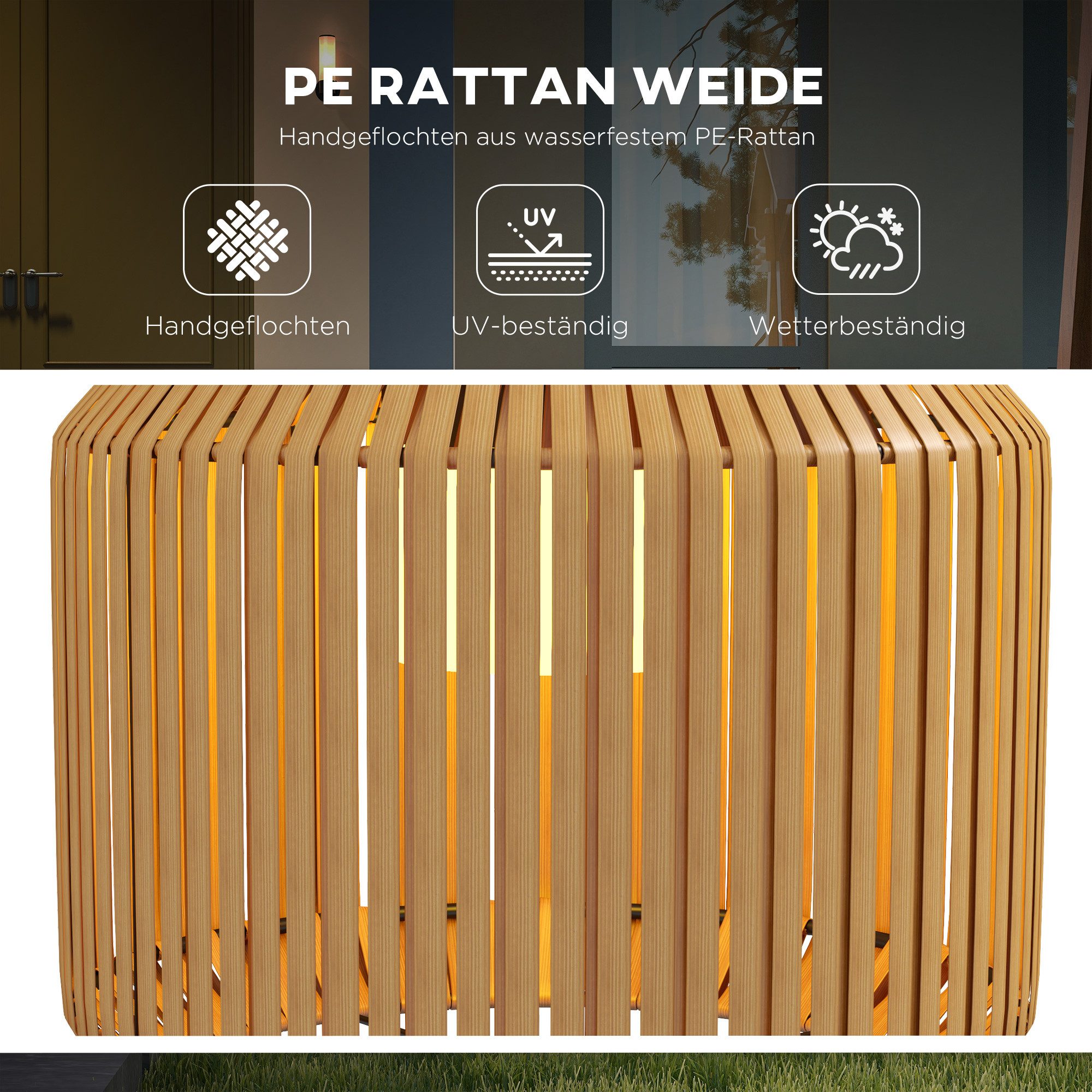 furnicato Gartenleuchte Rattan Solar Außenleuchte LED, Ø34x130cm, Schwarz/Gelb