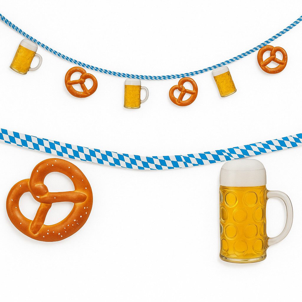 Fries Girlande Oktoberfest Girlande 5 m mit Brezeln & Bierkrügen Bayern Party Deko, Zünftig, dekorativ, vielseitig