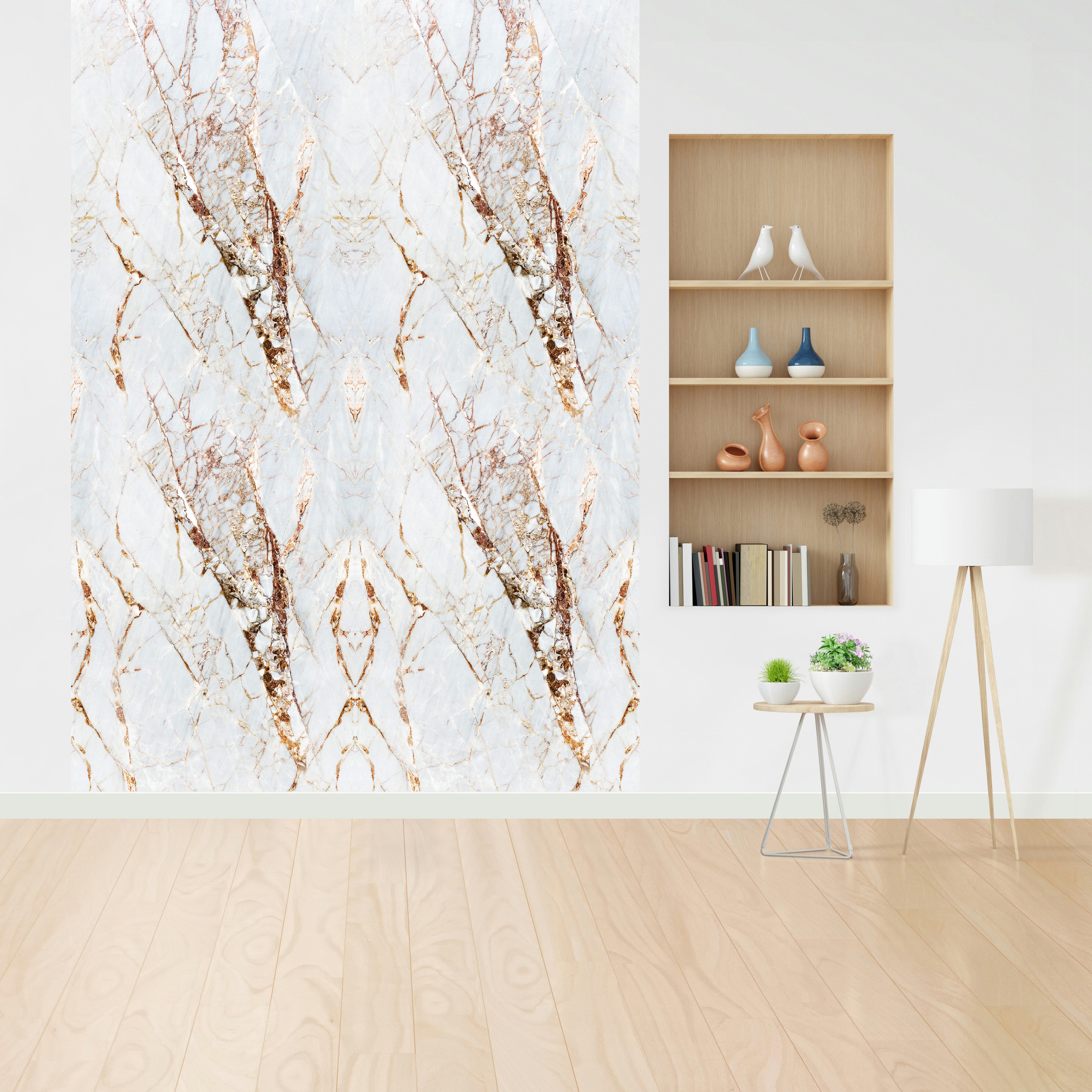 queence Vinyltapete Marmor-Weiß, glatt, Steinoptik, 90x250cm, selbstklebend, kinderleichte Anbringung, Sticker