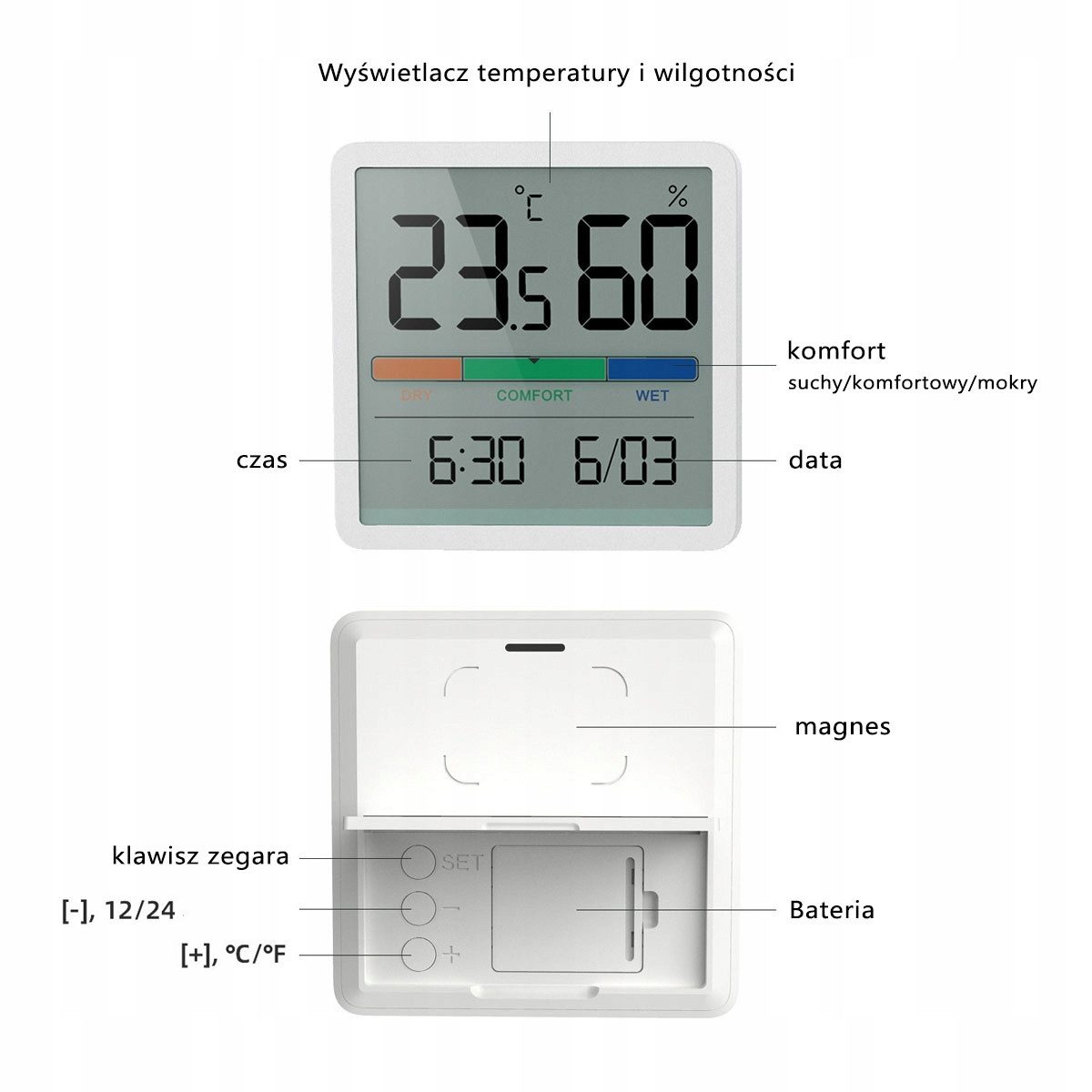 LA CUTE Hygrometer Digitales Thermo-Hygrometer LCD-Anzeige Temperatur Luftfeuchtigkeit., (Digitales Thermo-Hygrometer-Set mit flexibler Montage und Zubehör., Thermo-Hygrometer, Batterie, Anleitung, vielseitige Befestigung), Kompakt, vielseitig einsetzbar, flexiblen Befestigungsmöglichkeiten.