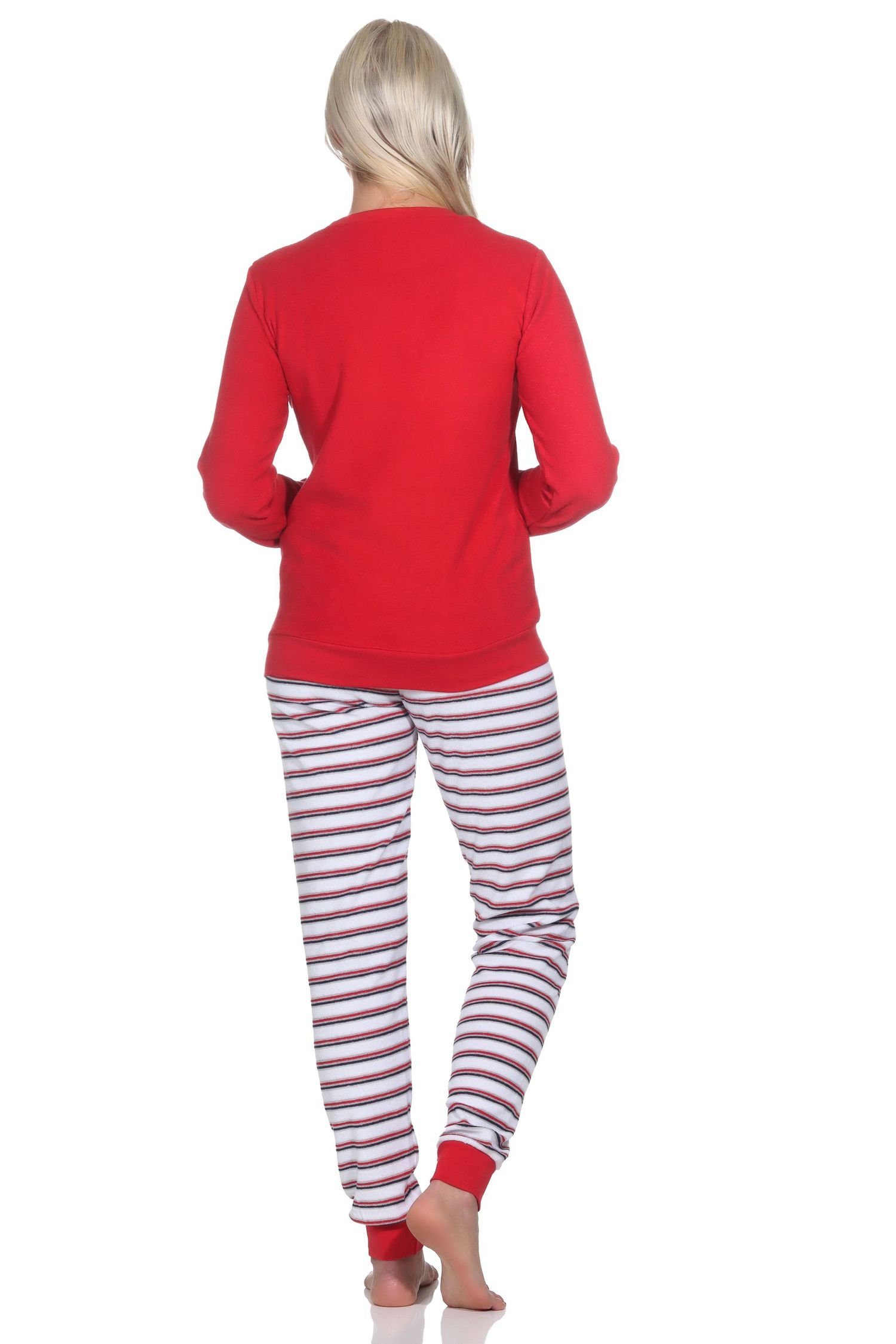 Normann Pyjama mit Frottee Hose süssen Pyjama, rot1 Oberteil Damen Tiermotiv gestreift