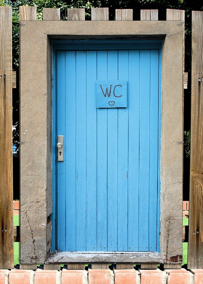 Thumbnail - Wallario Sichtschutzzaunmatten Blaue Tür einer Toilette in einer verlassenen Fabrik in Magdeburg