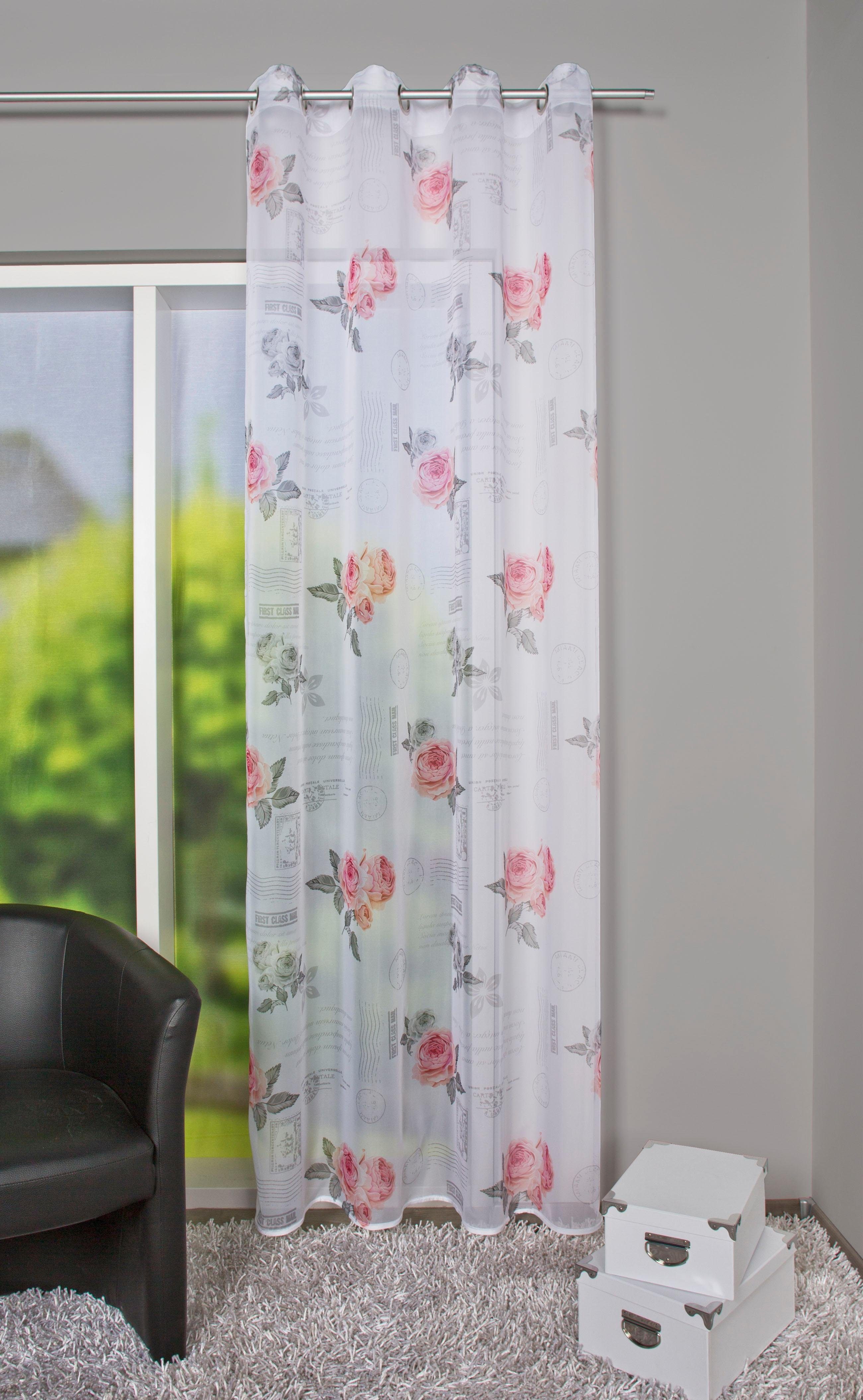 HOME WOHNIDEEN Gardine AMORE (1 St), Ösen, transparent, Voile, HxB: 245x140, Romantischer Ösenschal