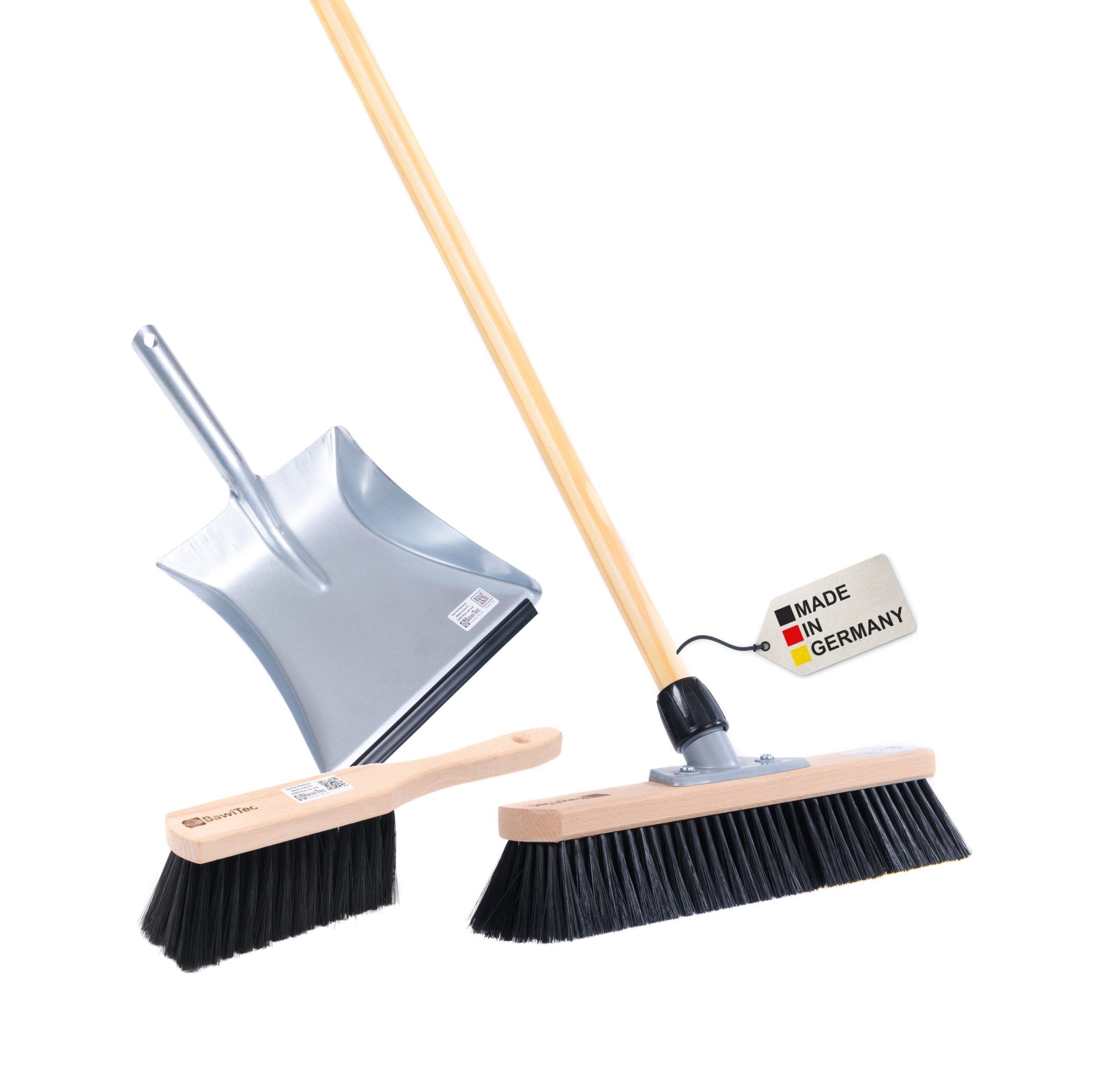 BawiTec Abziehbesen Besen Set Kehrgarnitur Kehrset mit Stiel Handfeger Kehrblech, Fliesen, Parkett, Laminat, Vinylböden, PVC-Böden, Korkböden, (Komplett-Set, Komplett-Set)