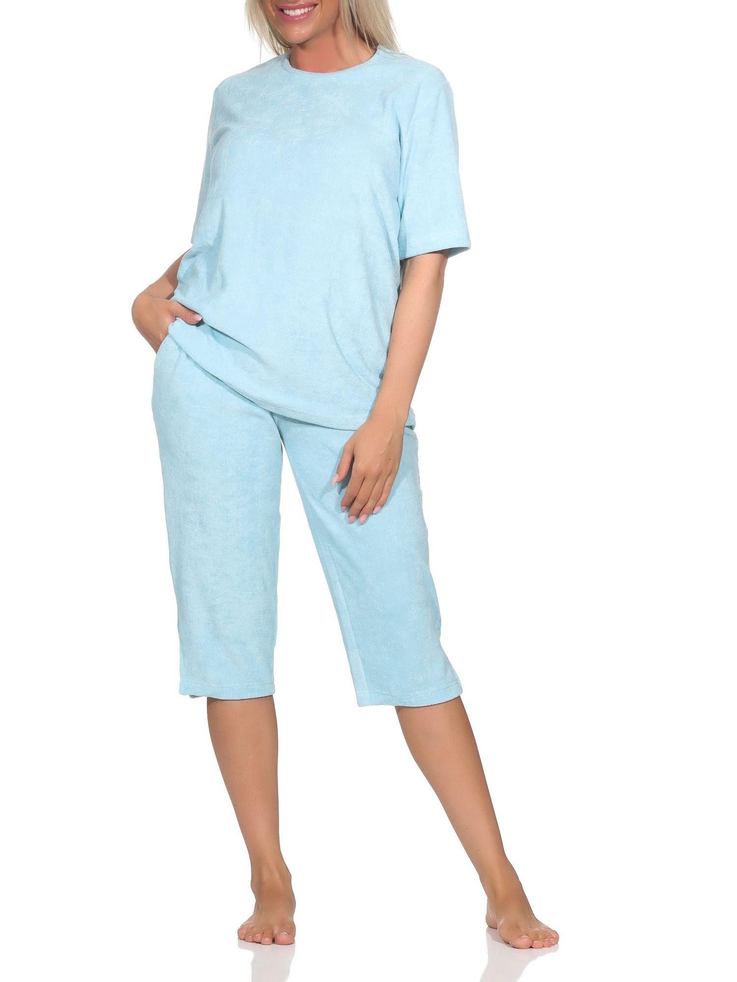 Normann Pyjama Normann Damen kurzarm Frottee Capri Schlafanzug Shorty Homewear