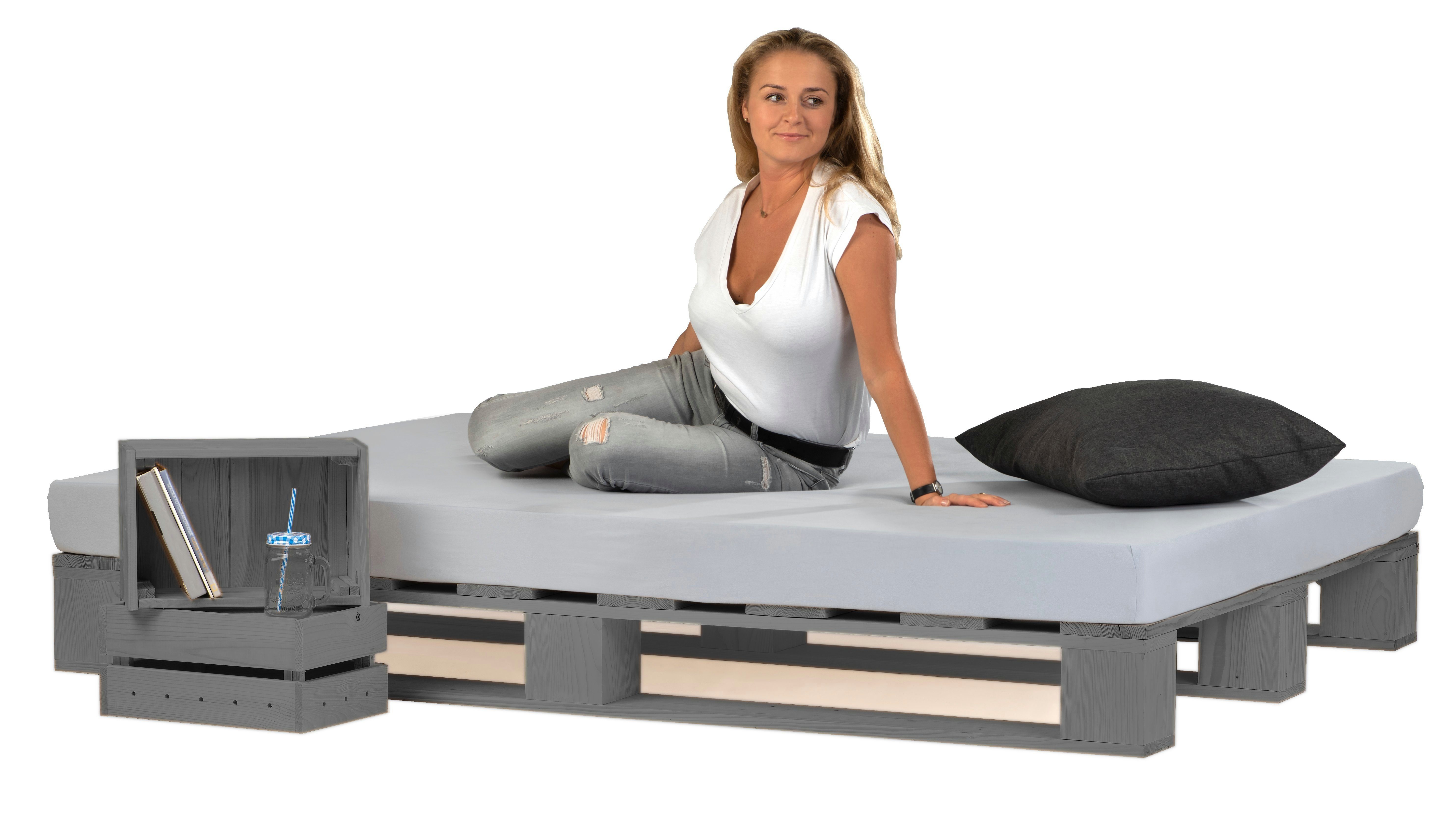 sunnypillow Palettenbett Massivholzbett 80 90 100 120 140 160 180 200 220 240 x 200 cm, 140x200 cm grau