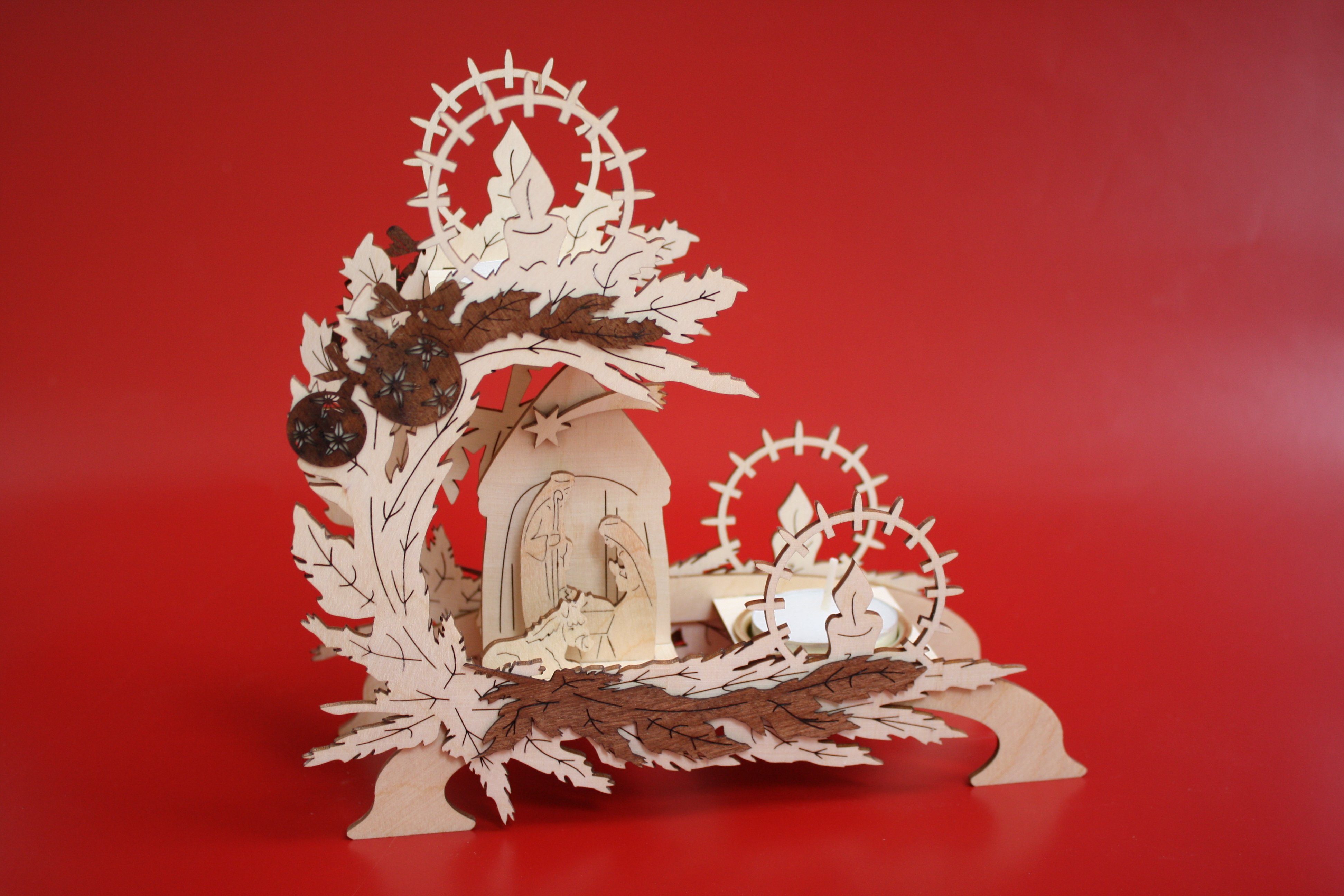DeColibri Teelichthalter Teelichthalter Jesus Geburt, Heilige Drei Könige - Holzkunst Sachsen (Packung), Holzkunst aus Sachsen, für Teelichte geeignet