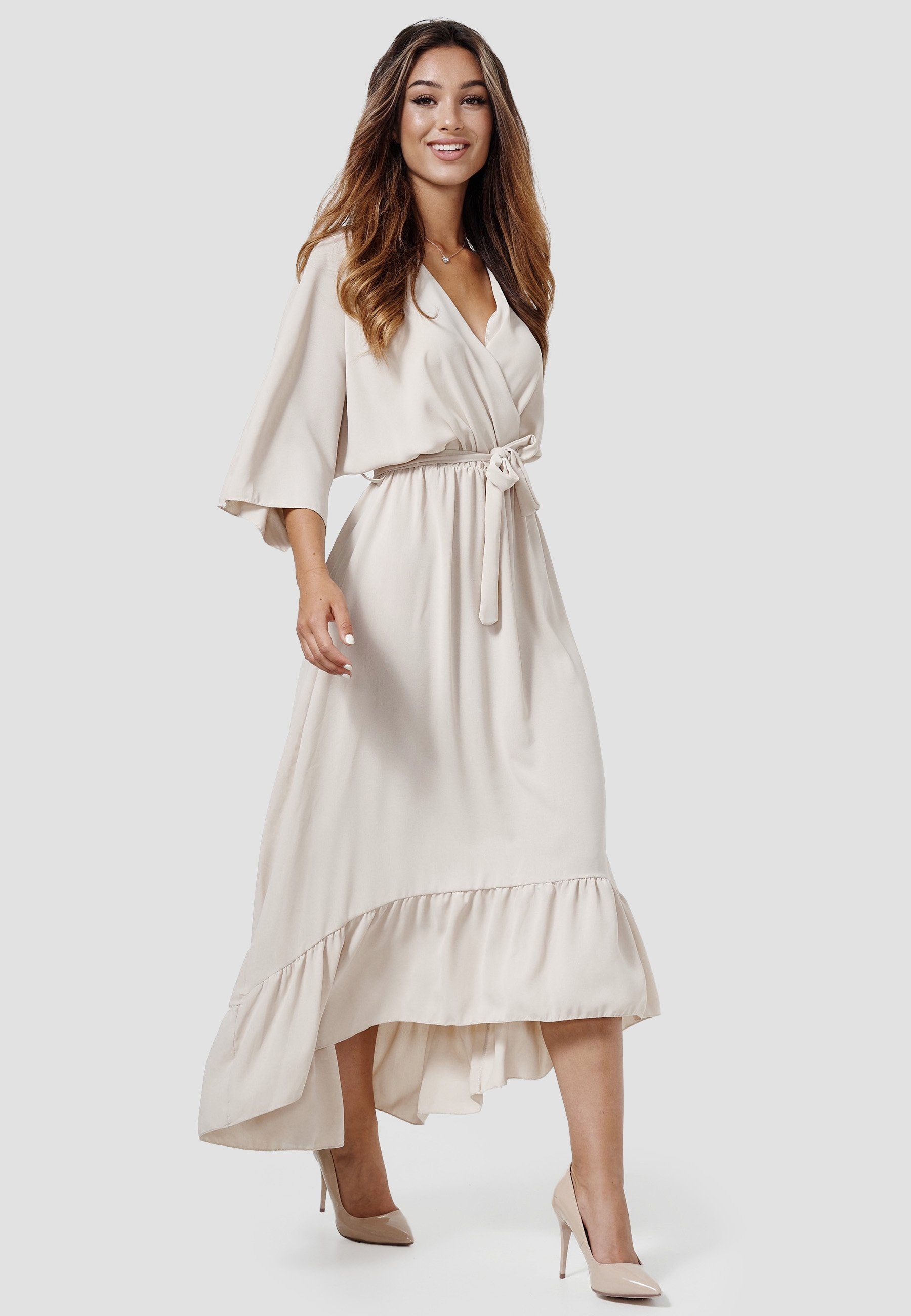 Rayshyne Maxikleid PM-25 (Midi Wickelkleid Optik Sommerkleid in Einheitsgröße)