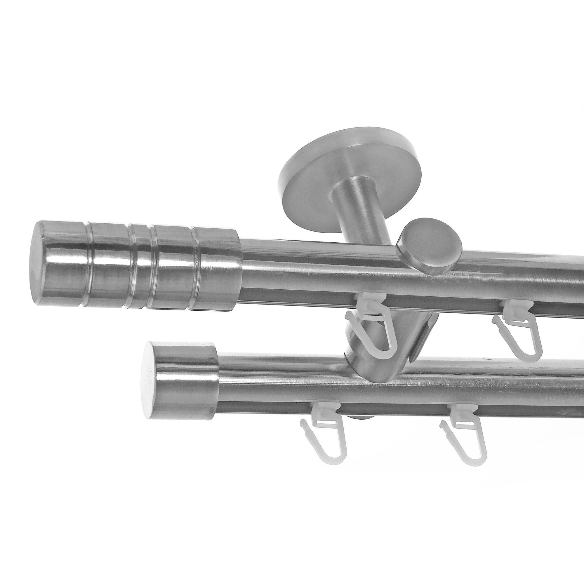 BASIT Gardinenstange Innenlauf Edelstahloptik 20mm mit Deckenträgern 120 cm E34, Ø 20 mm, 2-läufig, verschraubt, Aluminium, D40 120 cm E34 Zylinder