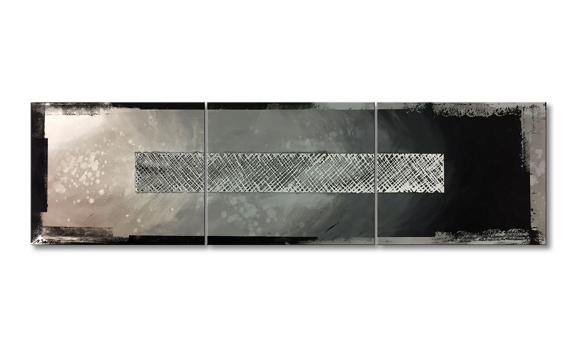 WandbilderXXL XXL-Wandbild Grey Night 210 x 60 cm, Abstraktes Gemälde, handgemaltes Unikat