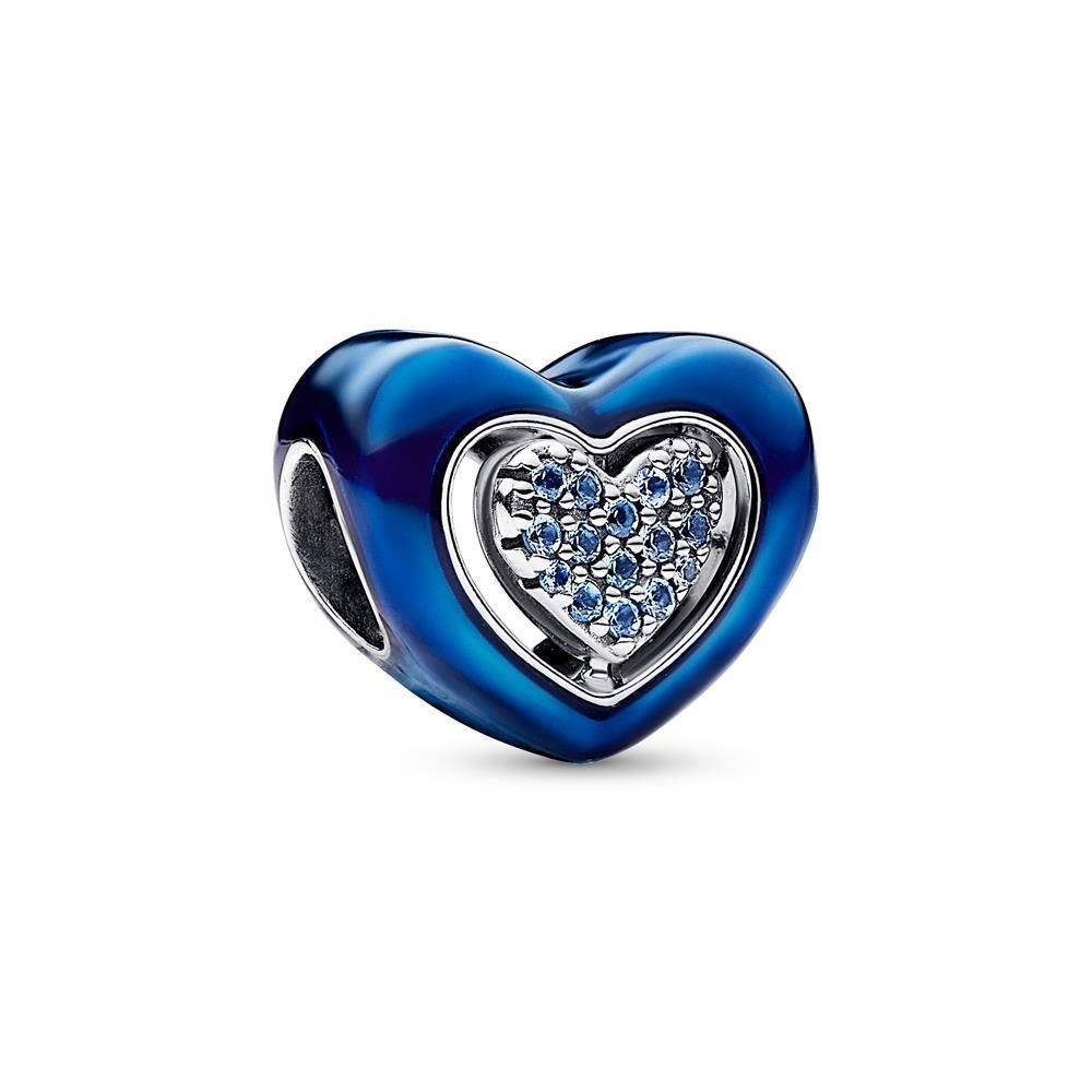 Pandora Bead PANDORA Moments Herz Charm aus Sterlingsilber mit Emaille, blau