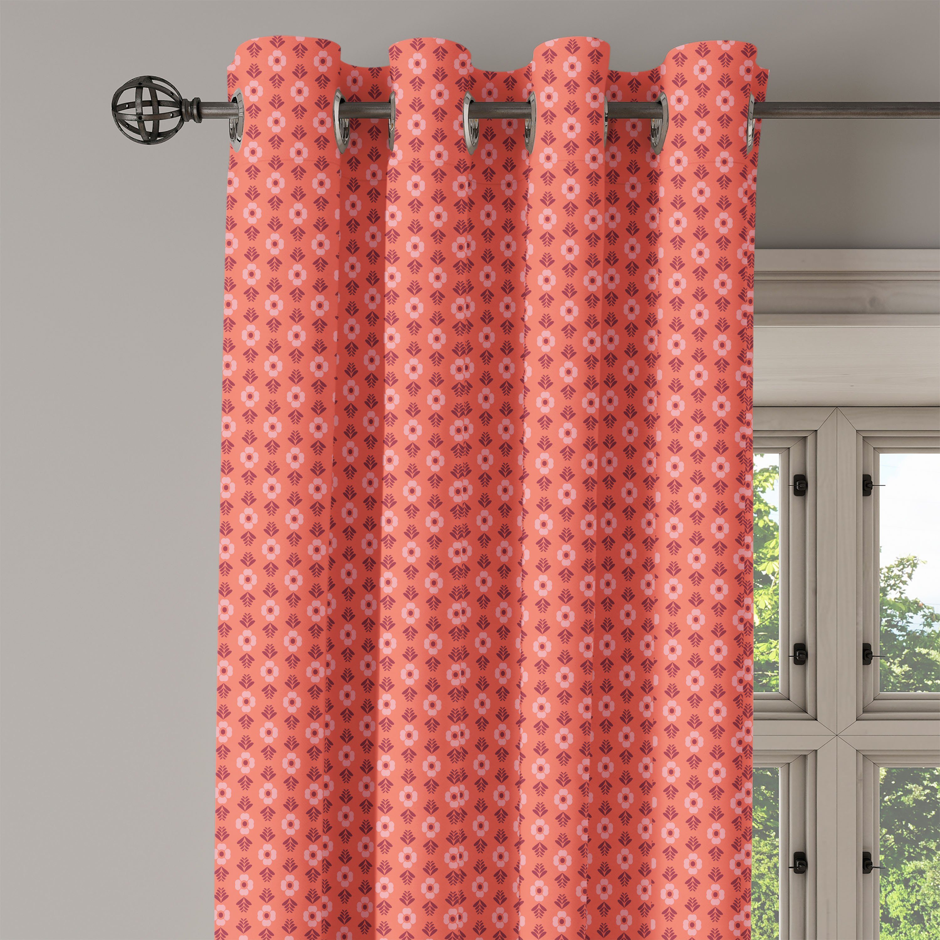 Wohnzimmer, für Romantik Abakuhaus, Schlafzimmer Dekorative Blumen-Blumen Gardine Koralle 2-Panel-Fenstervorhänge