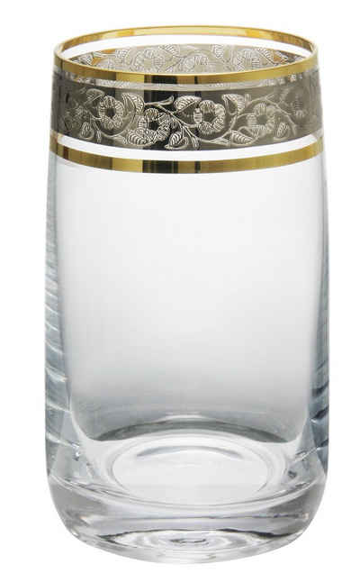 Crystalex Longdrinkglas Ideal Exclusive Gold Platin 250 ml 6er Set, Kristallglas, Kristallglas, Goldrand und Platinrand mit Gravur