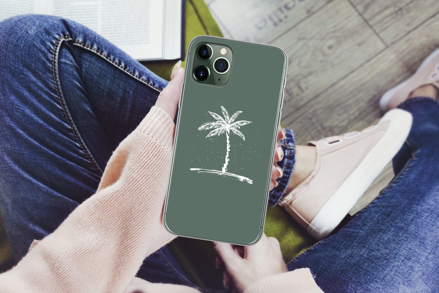 MuchoWow Handyhülle für Apple iPhone 11 Pro Palme - Weiß - Grün - Tropisch, Smartphone-Bumper, Print, Handy Schutzhülle Dünn