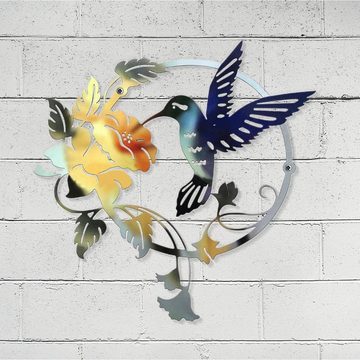 Brücke Wanddekoobjekt Metall Wanddekoration,Kolibri-Tier-3D-Wandbilder,Geschenk,(31 x 32 cm), Vogeldekoration, drinnen, draußen, Garten, Heimdekoration