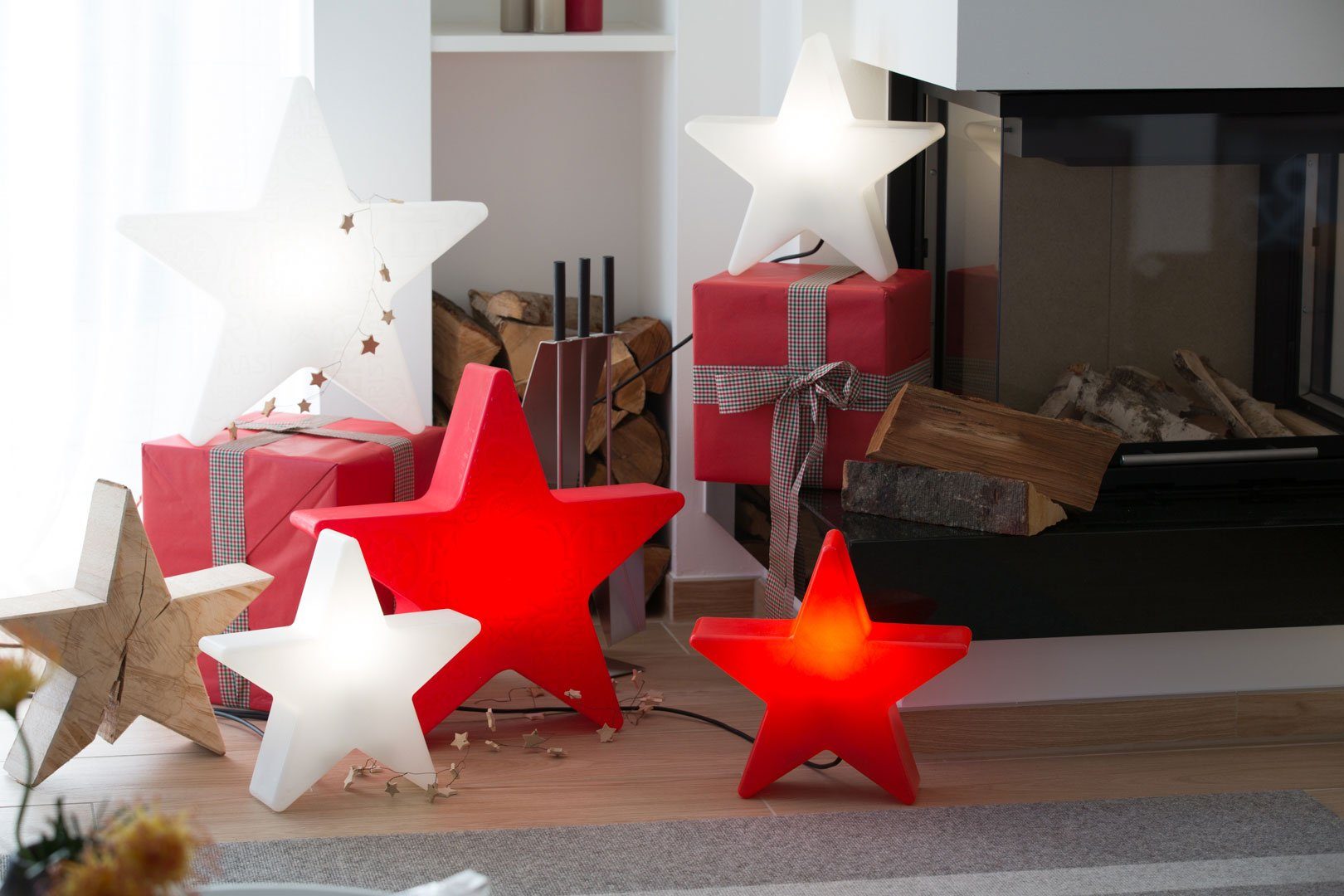 Star, Shining In- LED Outdoor LED rot design LED wechselbar, Stern 40 cm Red WW, für und seasons 8