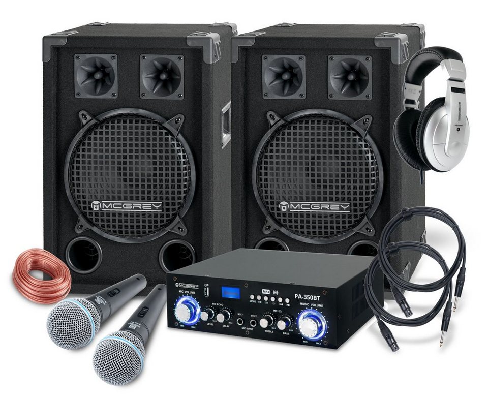 McGrey DJ Karaoke Komplettset PA Anlage Party-Lautsprecher (Bluetooth, 400 W,  Partyboxen 25cm (10 zoll) 2-Wege System - inkl. Endstufe & Mikrofone)