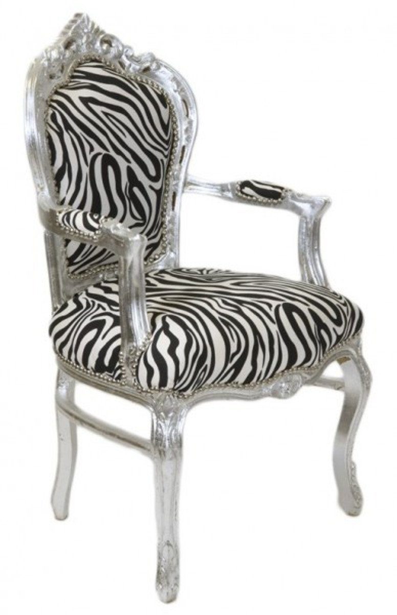 Padrino / Silber Armlehnen Barock Stuhl Esszimmerstuhl Casa Esszimmer mit Zebra