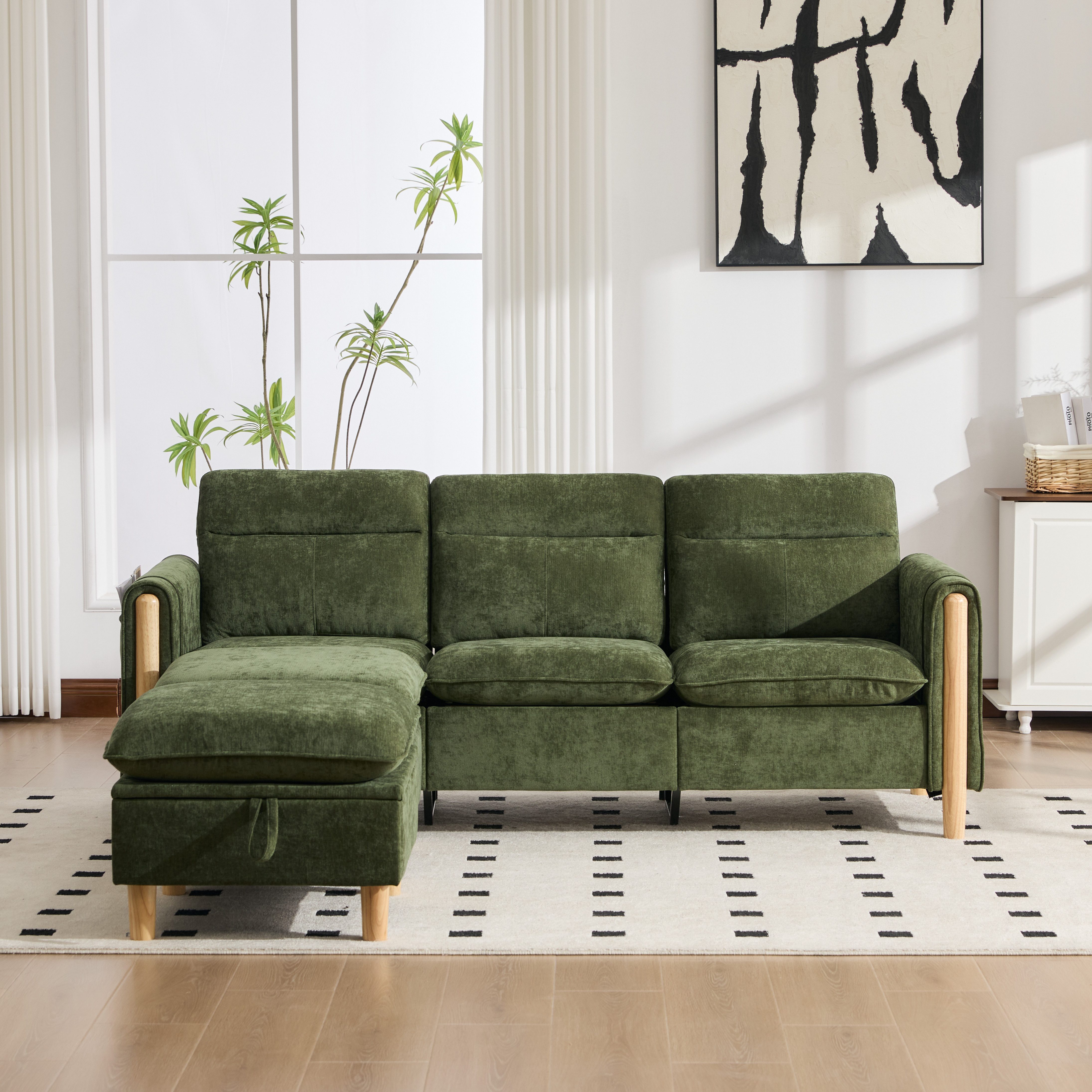 STILVORA Schlafsofa 3 Sitzer sofa U-förmiges Sofa mit Stauraum bequemes Stoffsofa, Modulares U-Sofa, mit Stauraum, Chenille-Bezug, Für Wohnzimmer, Familienbereich, Filmabende und Entspannung