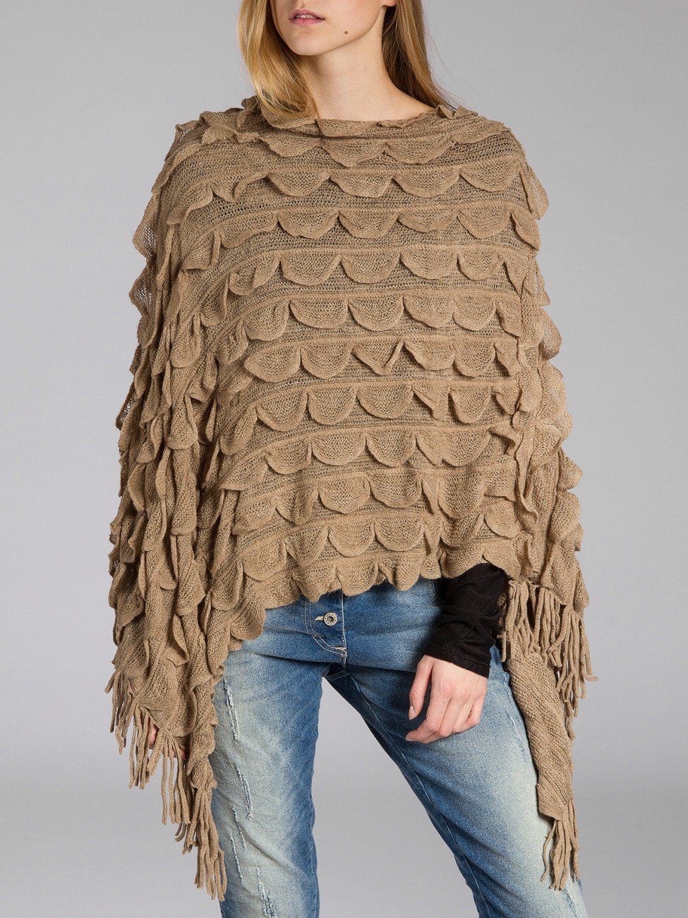 Caspar Poncho Caspar PON007 Damen Fransen Poncho