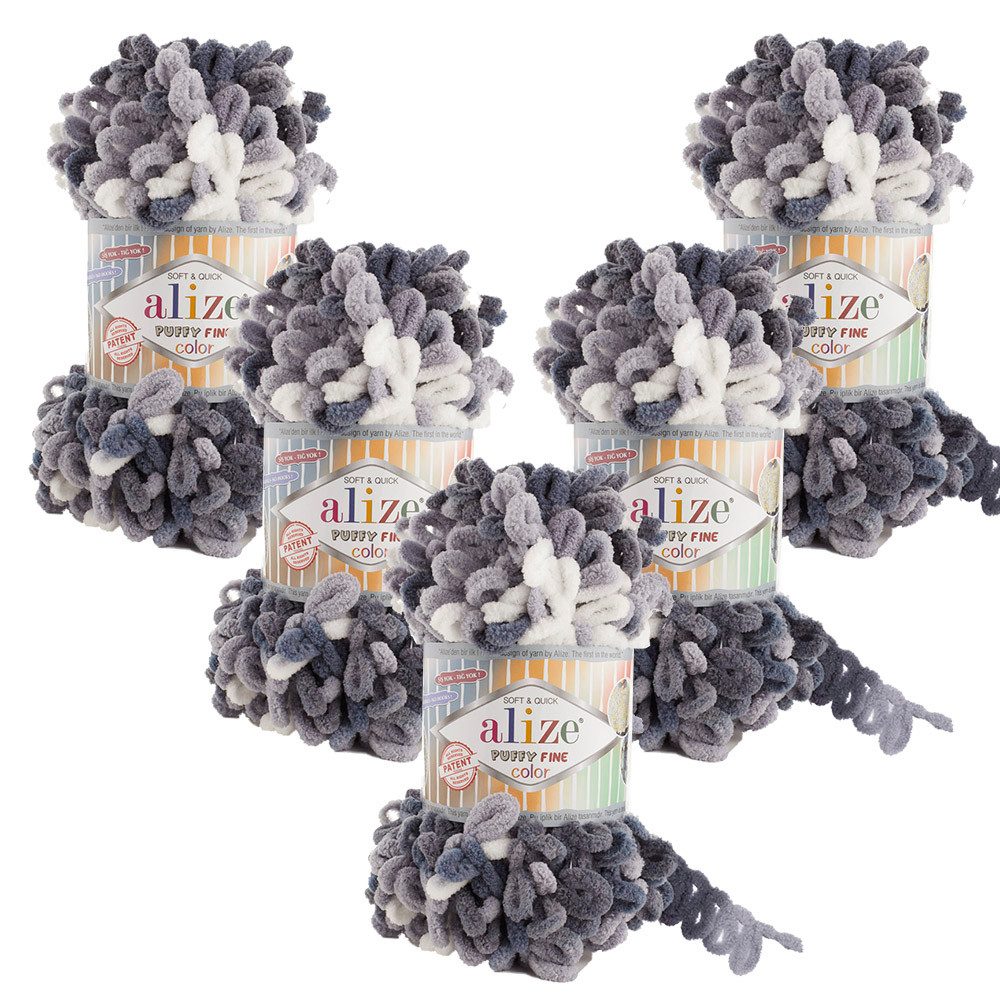 Alize 5 x ALIZE Puffy Fine Color Häkelwolle, 14,6 m (500 Meter), Deckengarn günstig online kaufen