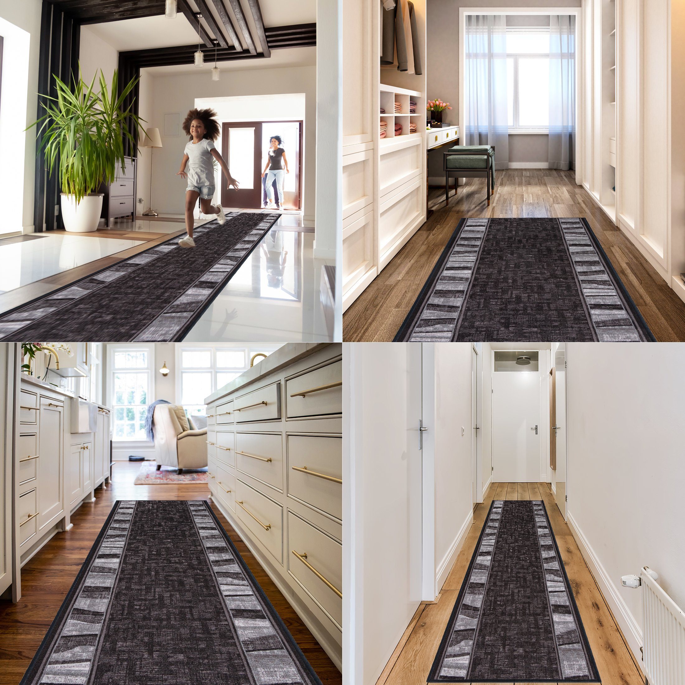 Mazovia Läufer Läufer Teppichläufer Brücke - Vorzimmer Küche - Grau, 100 x 100 cm, Kurzflor, Rutschfest, Meterware, Verschiedene Größen