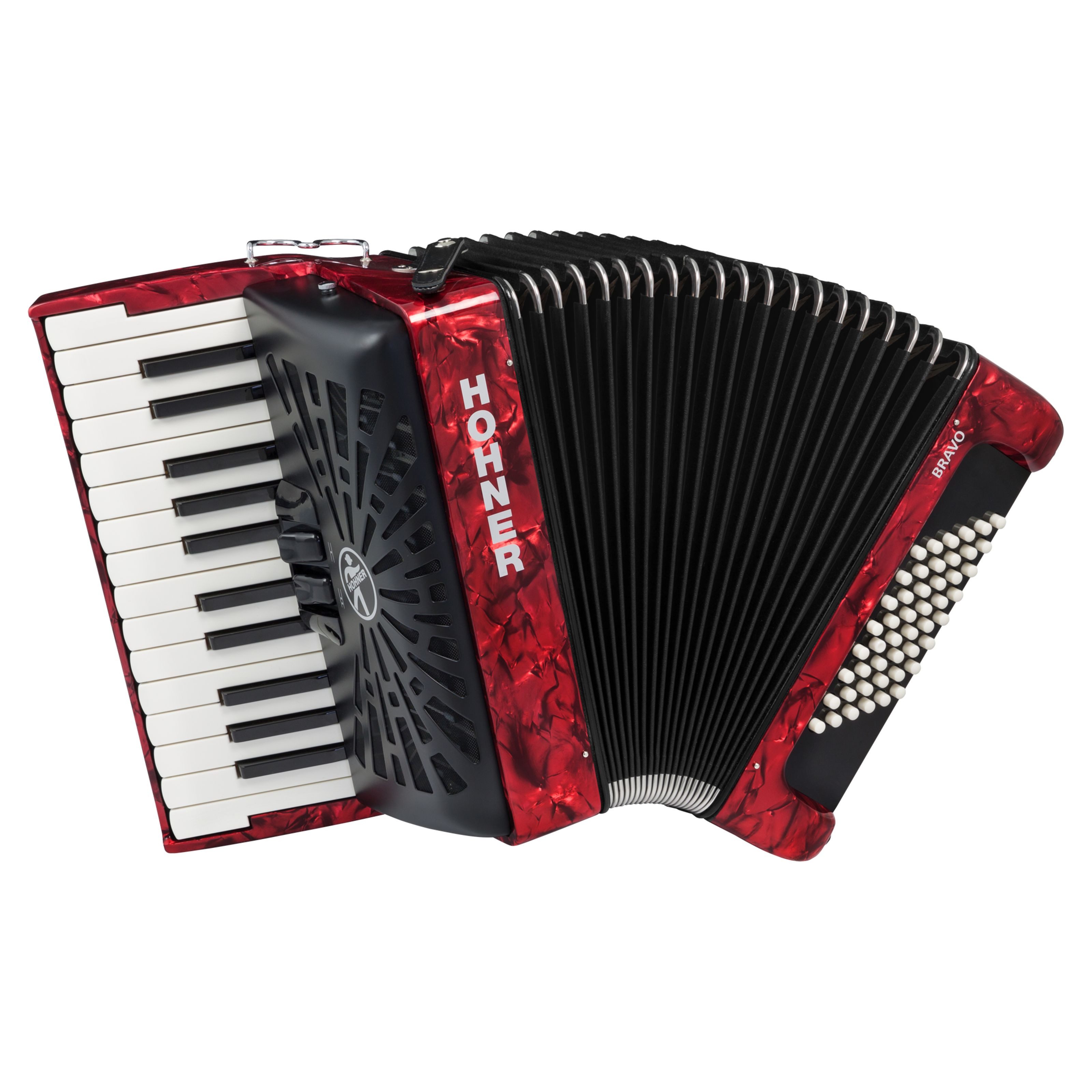 Hohner Knopf-Akkordeon (Akkordeons, Akustische Akkordeons), Bravo II 48 red silent key - akustisches Akkordeon