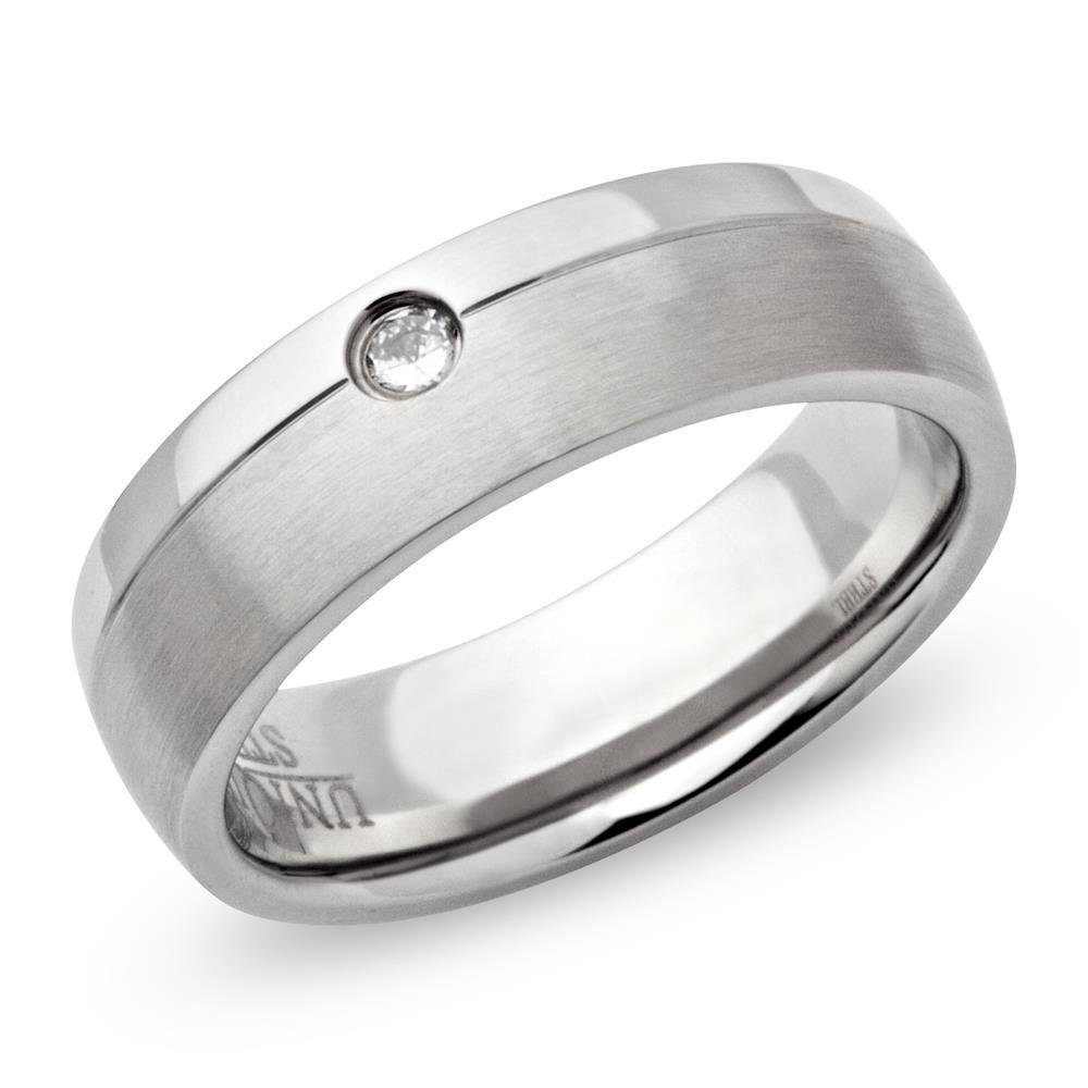 Fingerring Matter Edelstahl Ring mit Glanzrille und Zirkonia R9111cz von Unique