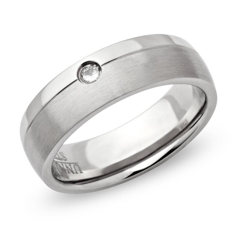 Unique Fingerring Matter Edelstahl Ring mit Glanzrille und Zirkonia R9111cz von Unique