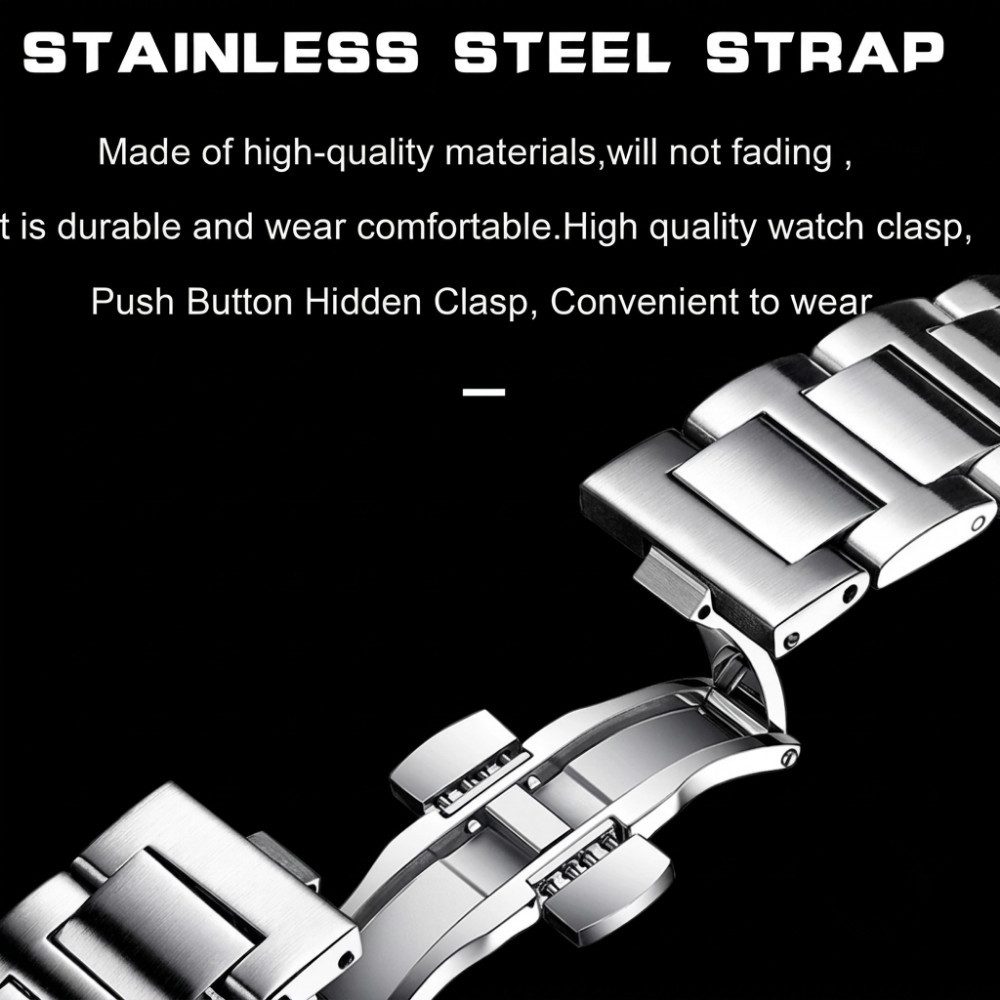 POEDAGAR Quarzuhr Armbanduhr wasserdicht Edelstahl Versteckter Druckknopfverschluss 613, Hardlex-Mineralglas, Wassergeschützt bis 3 bar – Bild 2 von 3