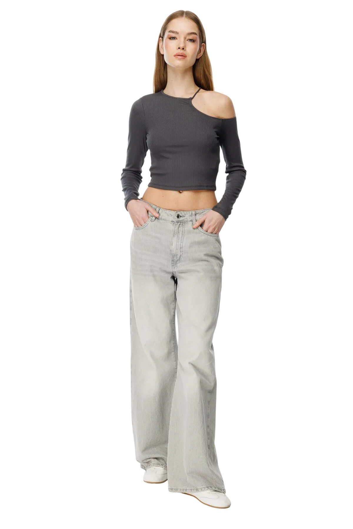 Blusentop Offene Schulter Langarm Bluse