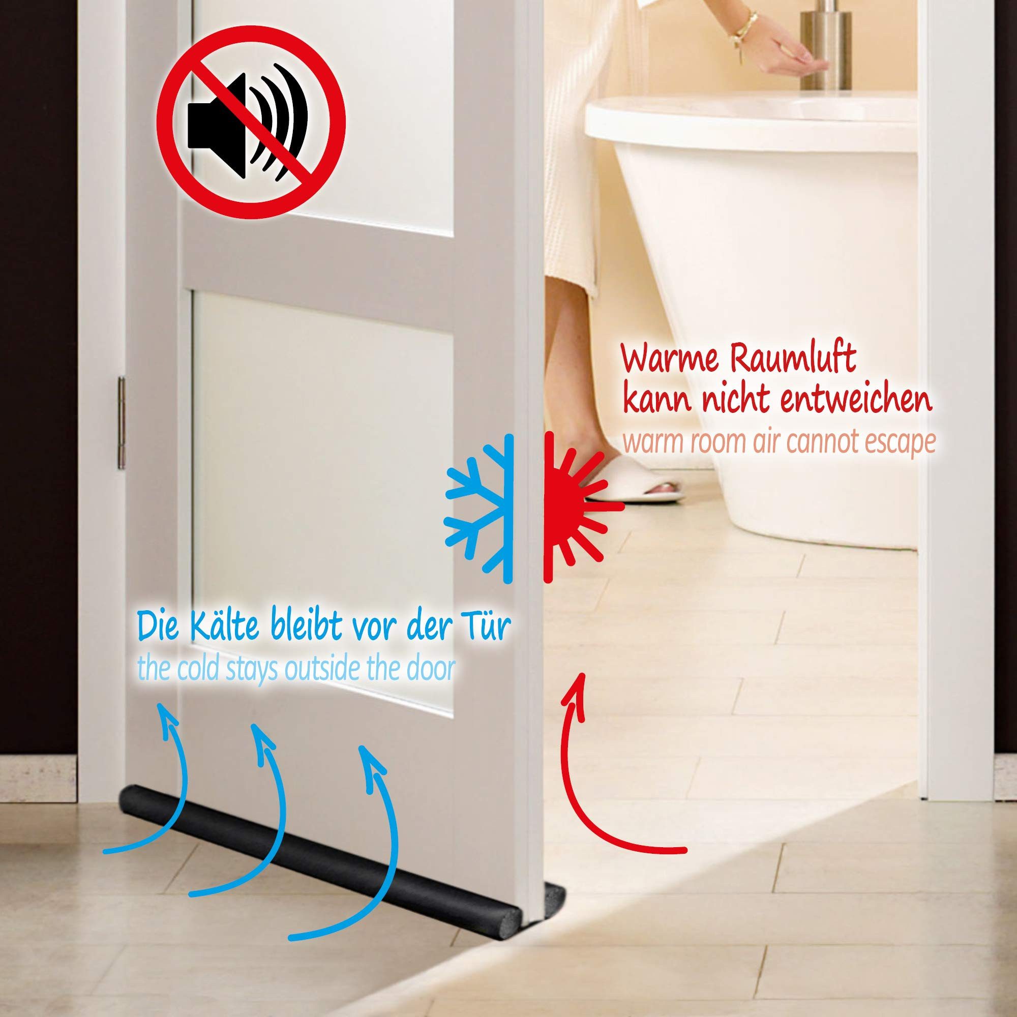 com-four Zugluftstopper Zugluftstopper für die Tür - Türbodendichtung -, 1-tlg., Luftzugstopper mit Doppeldichtung - Schutz vor Luftzug und Lärm