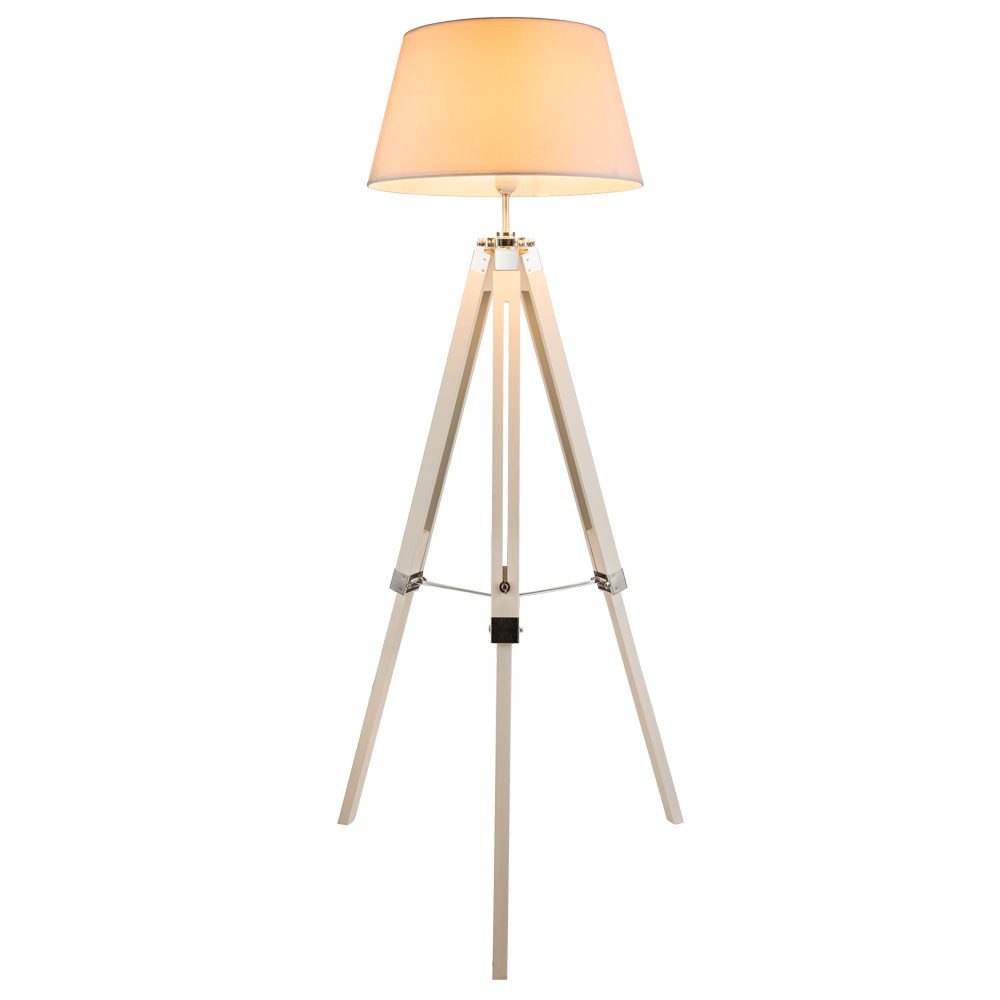 GLOBO LIGHTING Stehlampe, Leuchtmittel nicht inklusive, Stehleuchte Holz Stativ weiß Stoffschirm Standleuchte Höhe 145 cm