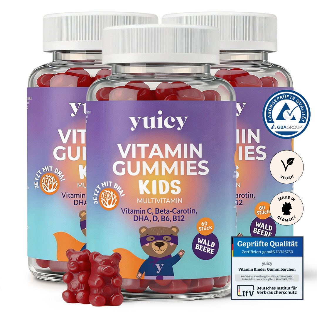 yuicy Kids Multivitamin Gummibärchen - für Immunsystem & Wachstum Gummies, 180 St., 486 g