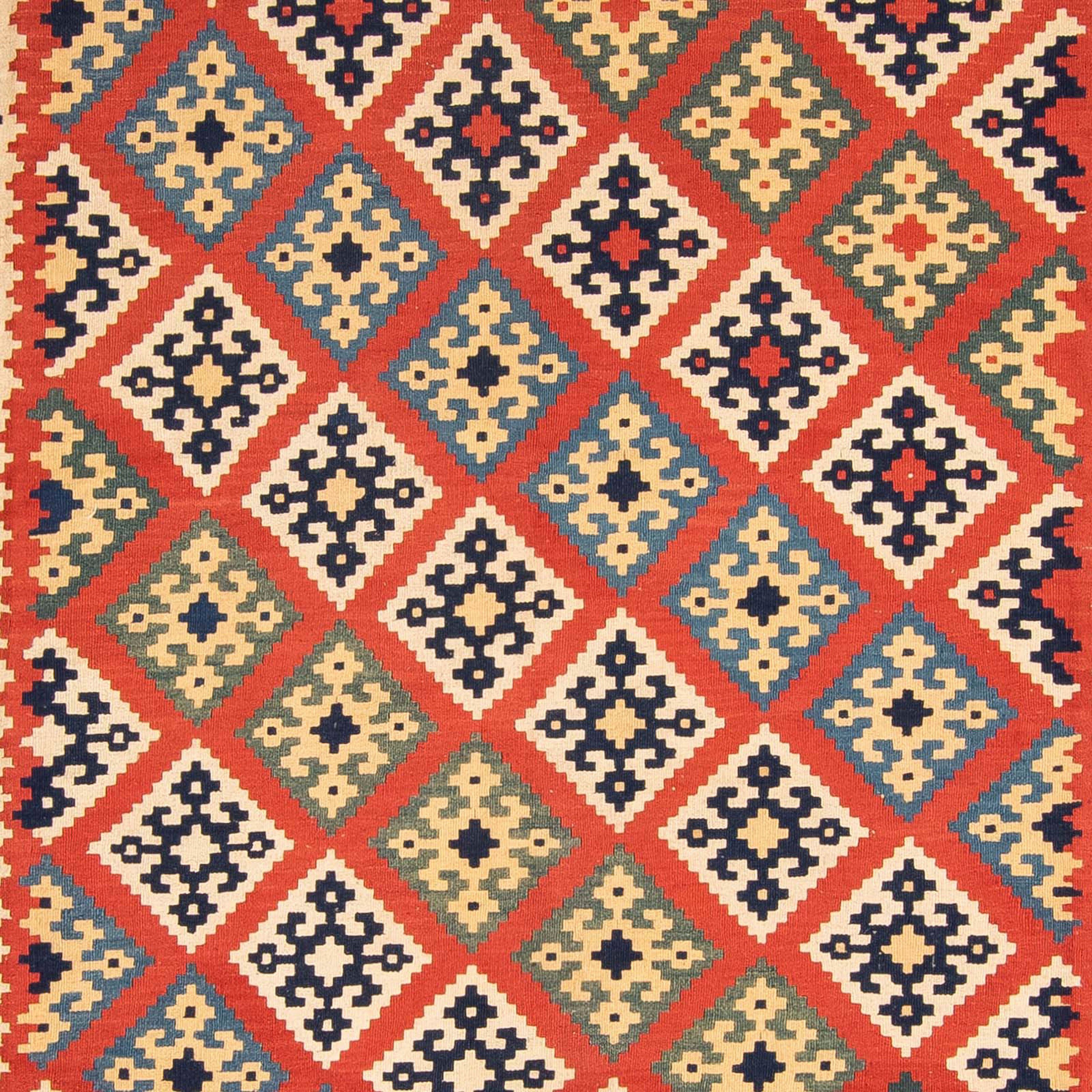 Wollteppich Kelim - Oriental rot, Einzelstück x mm, Höhe: cm - 404 302 Wohnzimmer, 6 rechteckig, morgenland, 
