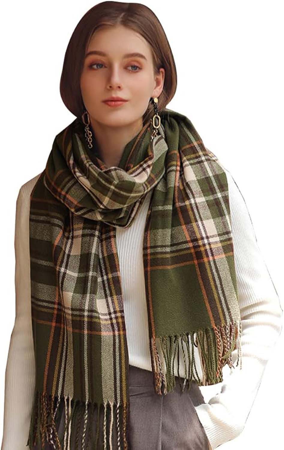 Bextsrack Wollschal Damen Schal,kuschelweich Karo,Winter Schal Poncho Qualität mit Fransen