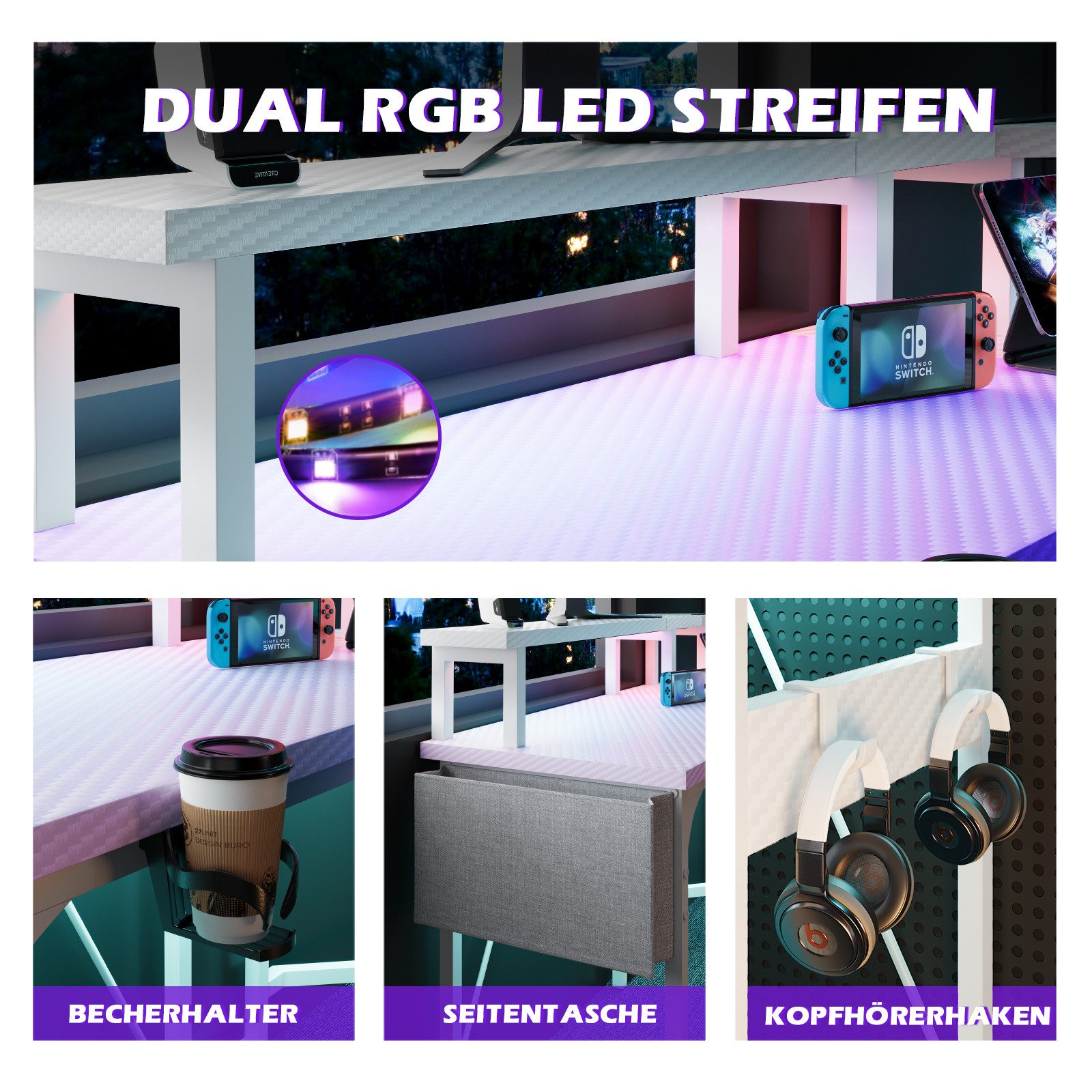 HOMALL Eckschreibtisch Gamingtisch Computertisch L-förm Eckschreibtisch mit Monitor-Ständer