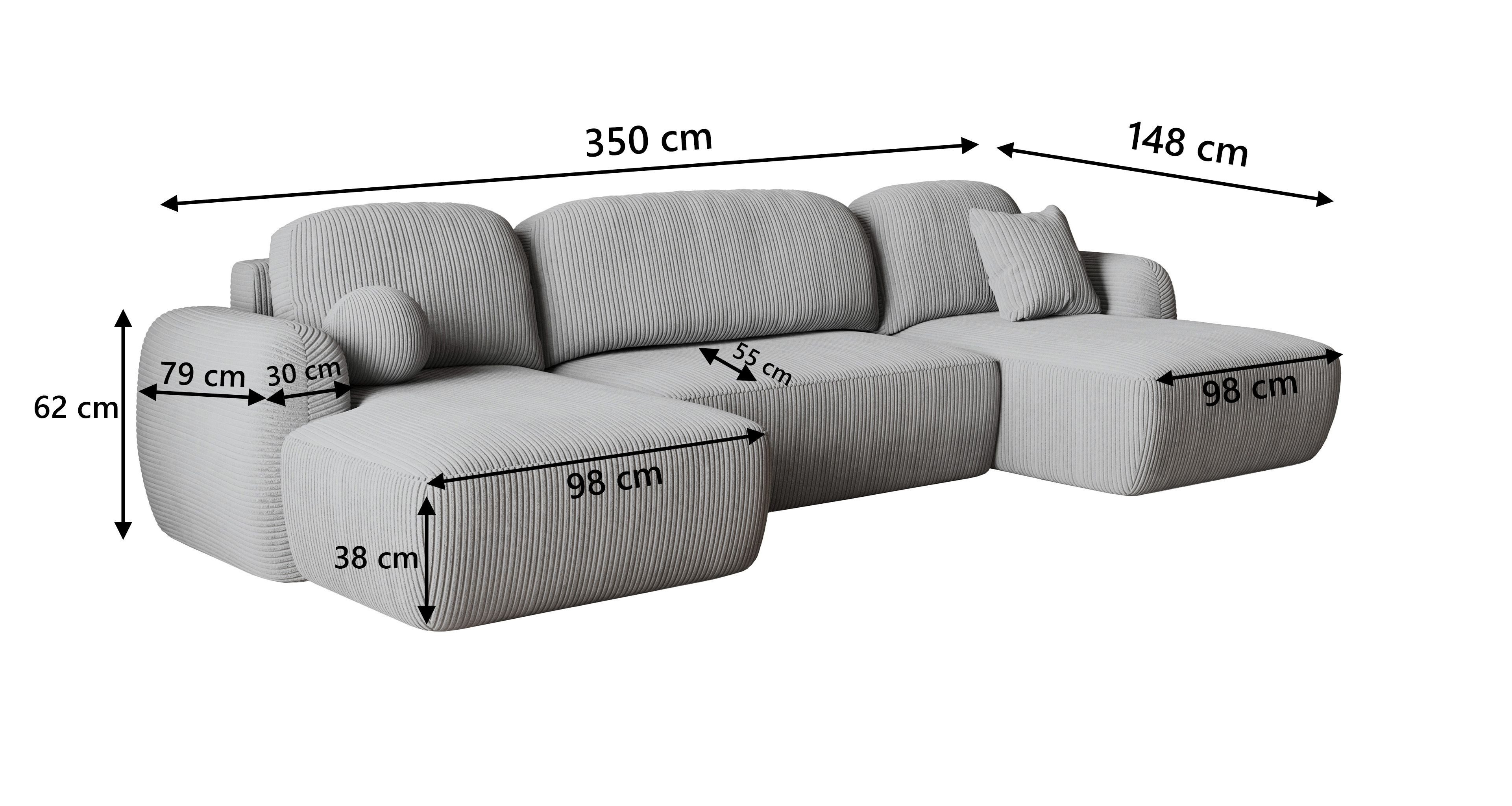 Masseno Ecksofa SAVONA mit Schlaffunktion U-Form, Sofa mit Bettkasten