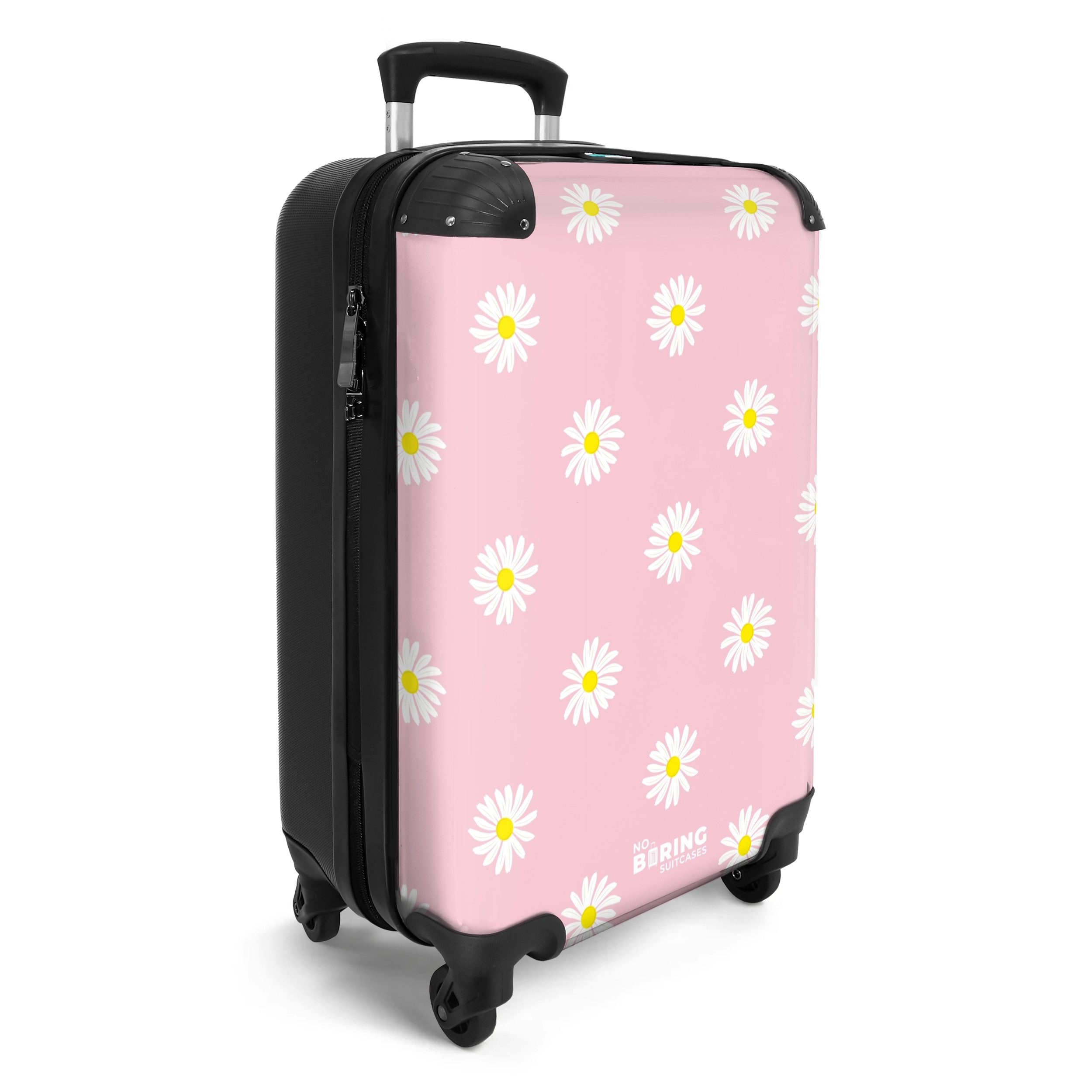 NoBoringSuitcases.com© Hartschalen-Trolley Pastellrosa mit Gänseblümchen 55x35x20cm, Handgepäck Koffer & Trolleys, Luggage, Reisekoffer Frauen – Bild 2 von 5