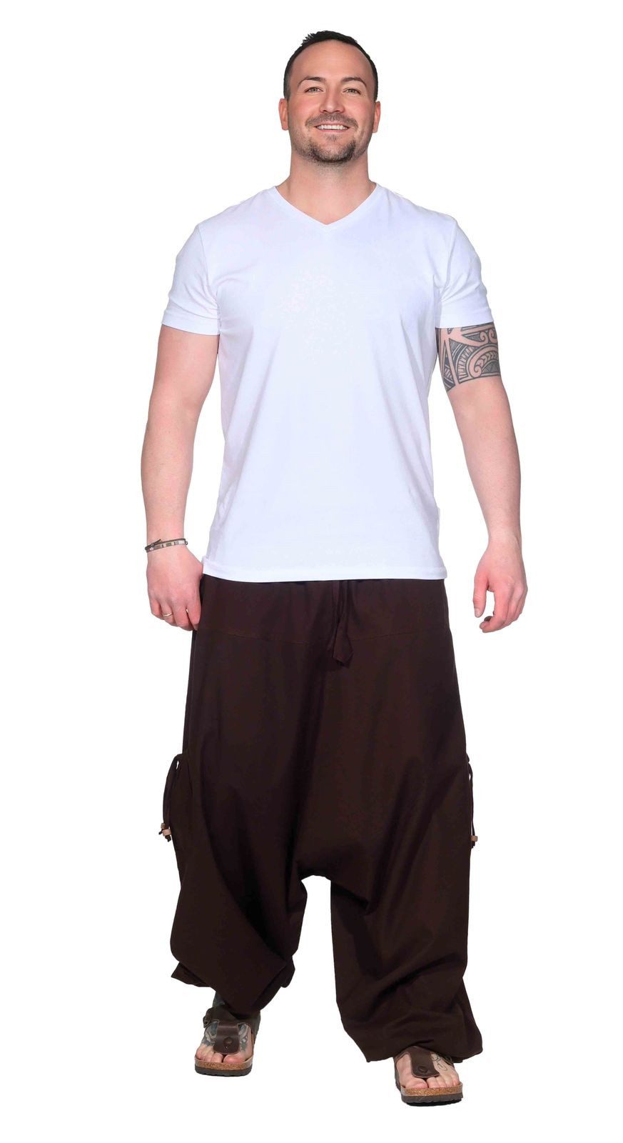 KUNST UND MAGIE Haremshose Haremshose Herren Unisex Baumwolle – Goa Hose mit Taschen Aladinhose
