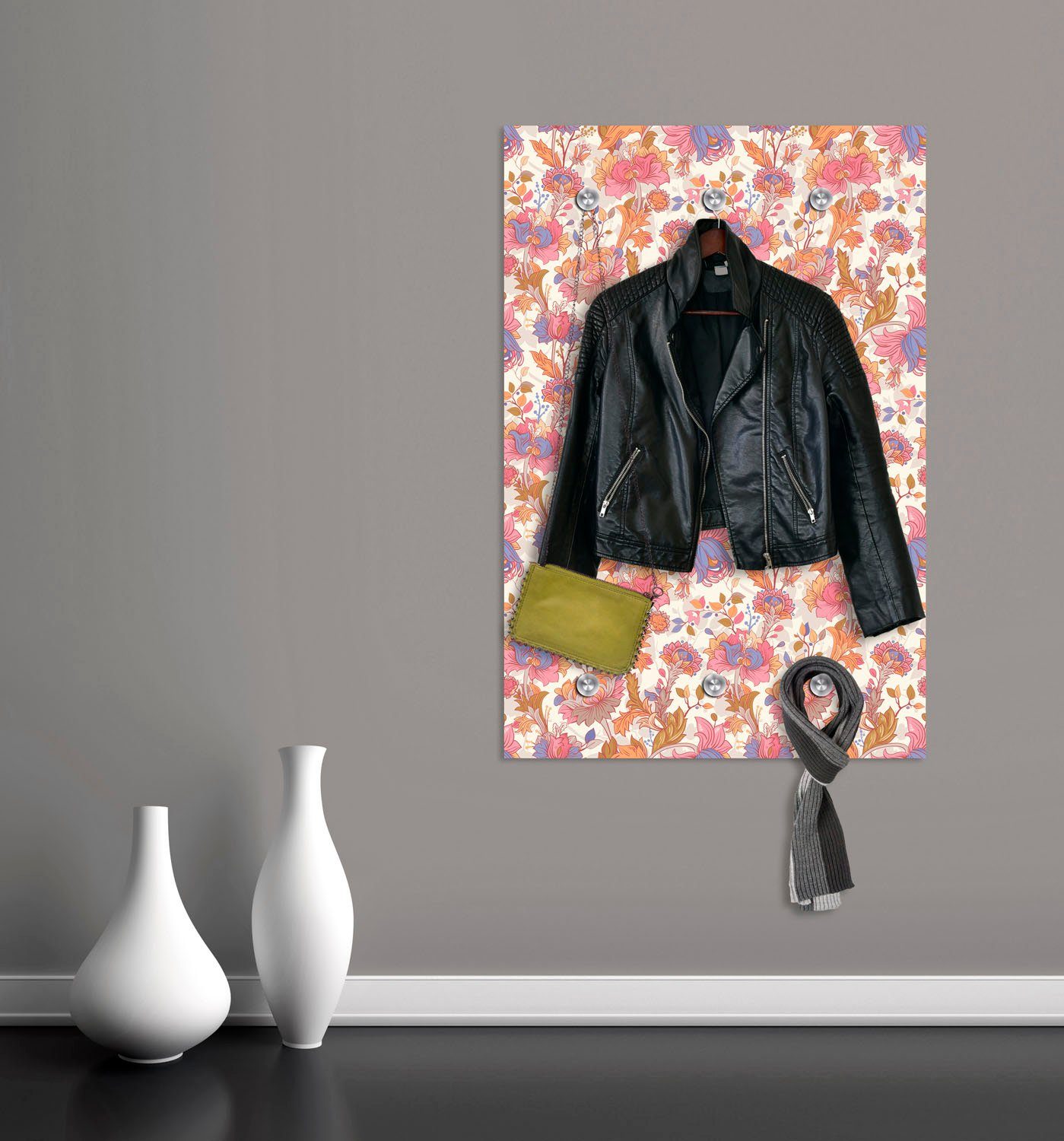 queence Garderobenleiste Blumen, mit 6 Haken, 80 x 120 cm