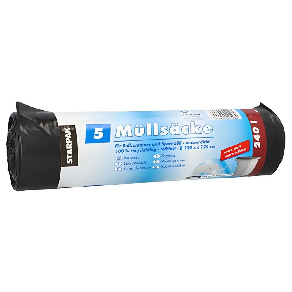 PAPSTAR Müllbeutel 45x Müllsäcke LDPE 240l 125 x 100cm schwarz extra stark reißfest 60my