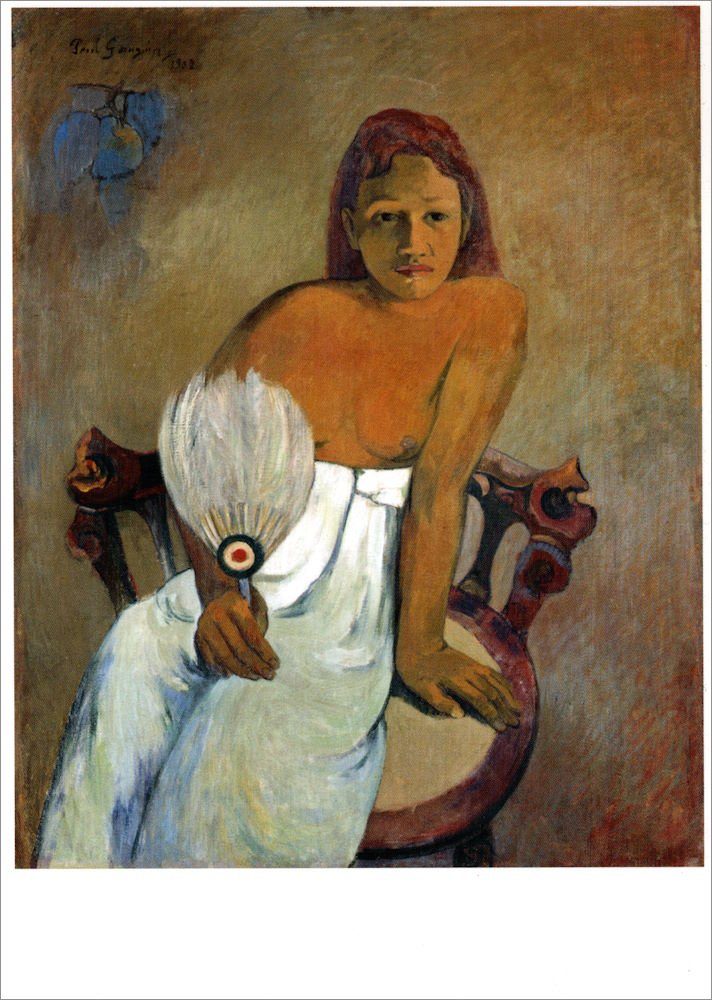 Postkarte Kunstkarte Paul Gauguin "Mädchen mit Fächer"