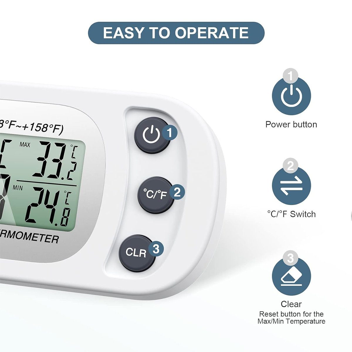 autolock Kühlschrankthermometer Kühlschrank Thermometer Digitales Gefrierschrank Thermometer, Innenthermometer mit Magnetisch für Zuhause Restaurants