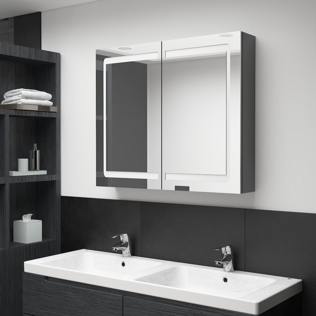 vidaXL Badezimmerspiegelschrank LED-Spiegelschrank fürs Bad Grau 80x12x68 cm (1-St)