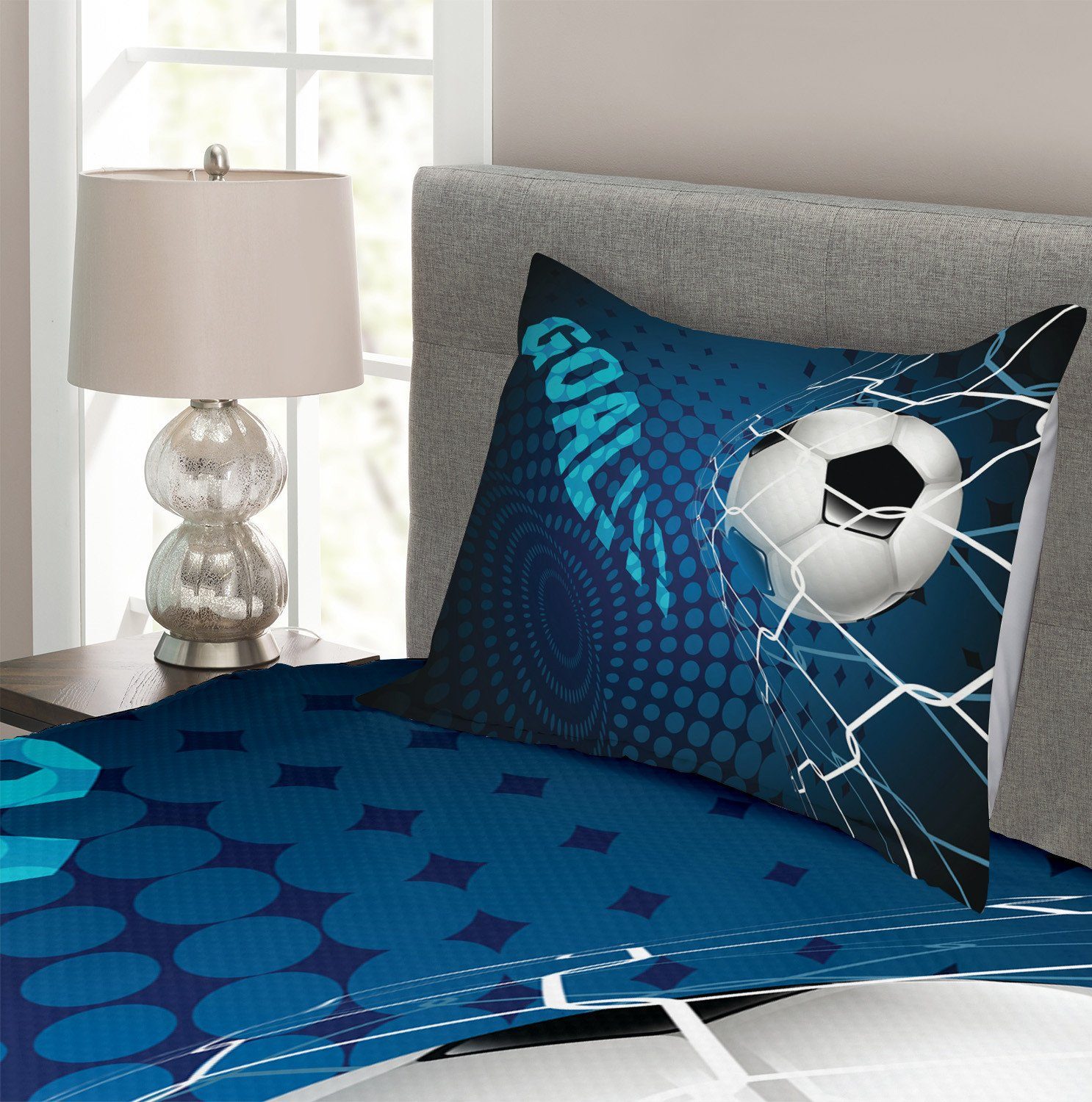 Fußball Muster Kissenbezügen Ziel Zusammenfassung Abakuhaus, Set mit Waschbar, Tagesdecke