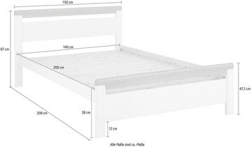 Home affaire Massivholzbett "CAPRE" im skandinavischem Landhausstil, in verschiedenen Breiten, zertifiziertes Massivholz, Lamellenoptik
