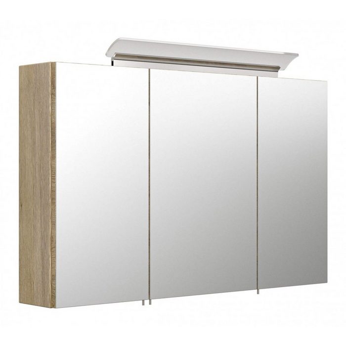 Posseik Möbel Badezimmerspiegelschrank Spiegelschrank 100 cm inklusive LED-Acrylglaslampe eiche hell